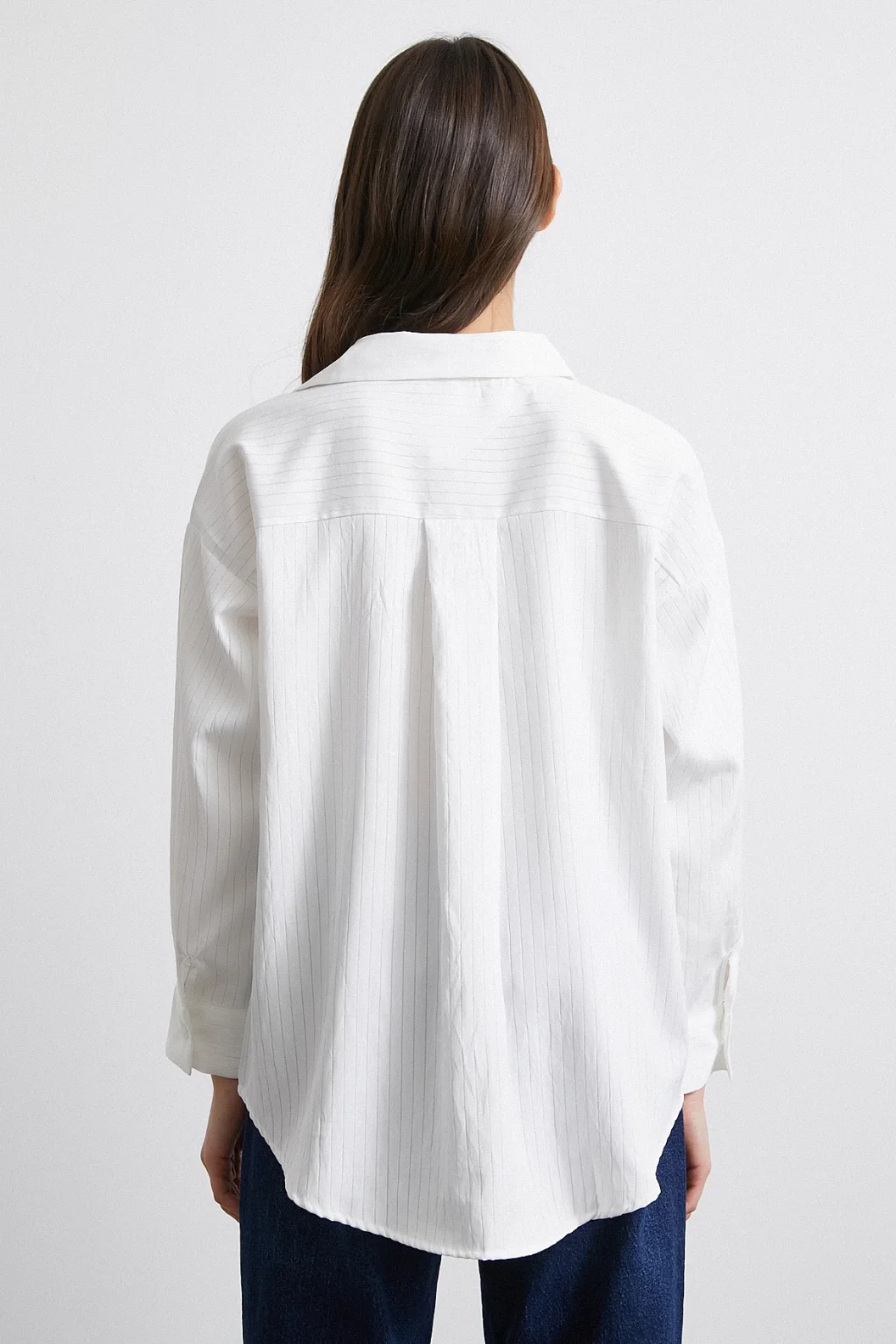 Diagonal Desen Gömlek Beyaz