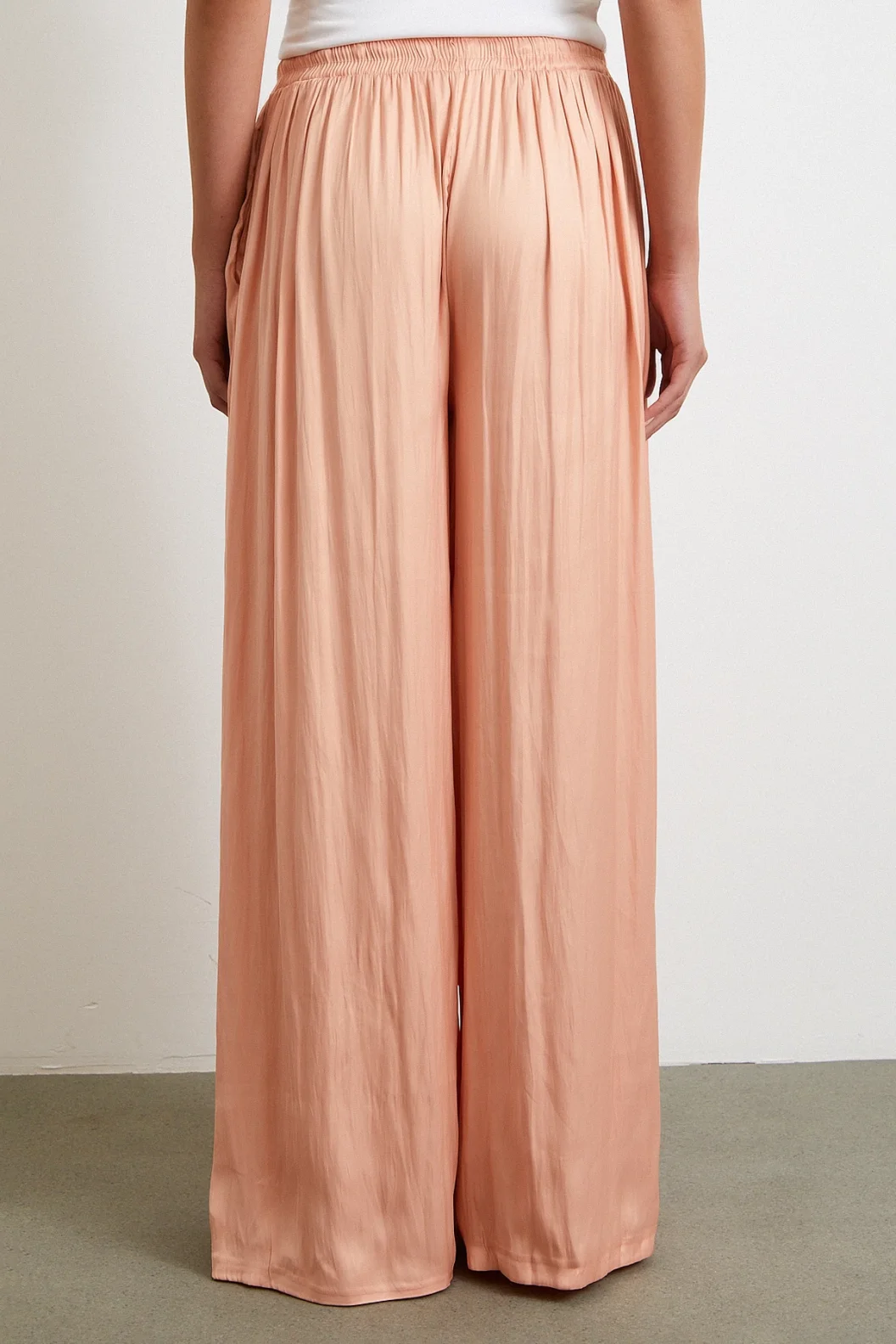 Elasticated Waist Wide Legged Pants with Ruffled Hem Powder