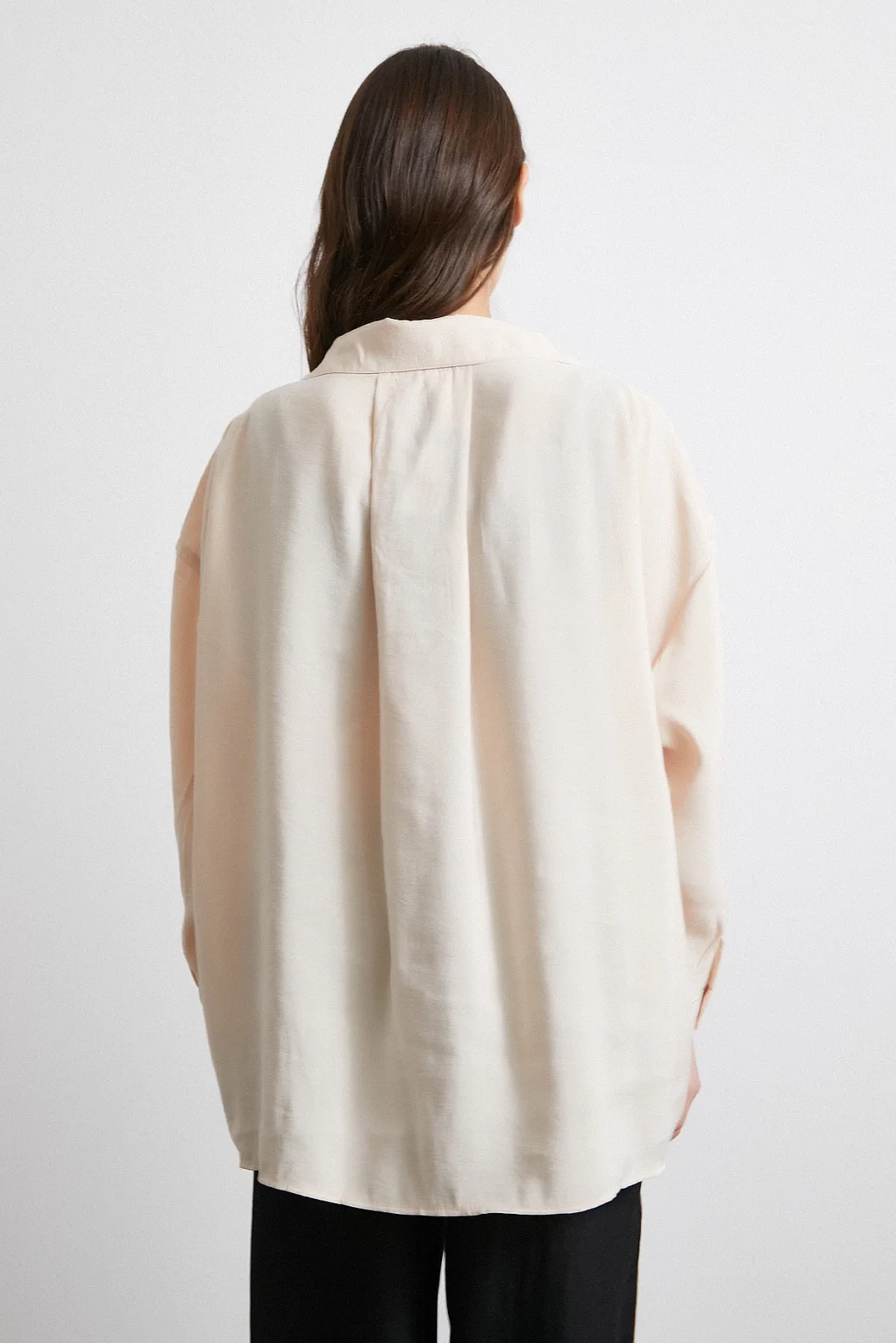 Oversize Cepli Modal Gömlek Bej