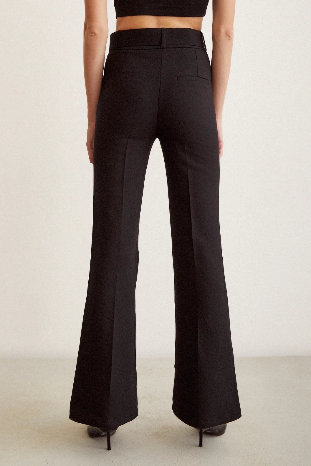 Belted Spanish Flare Pants Black