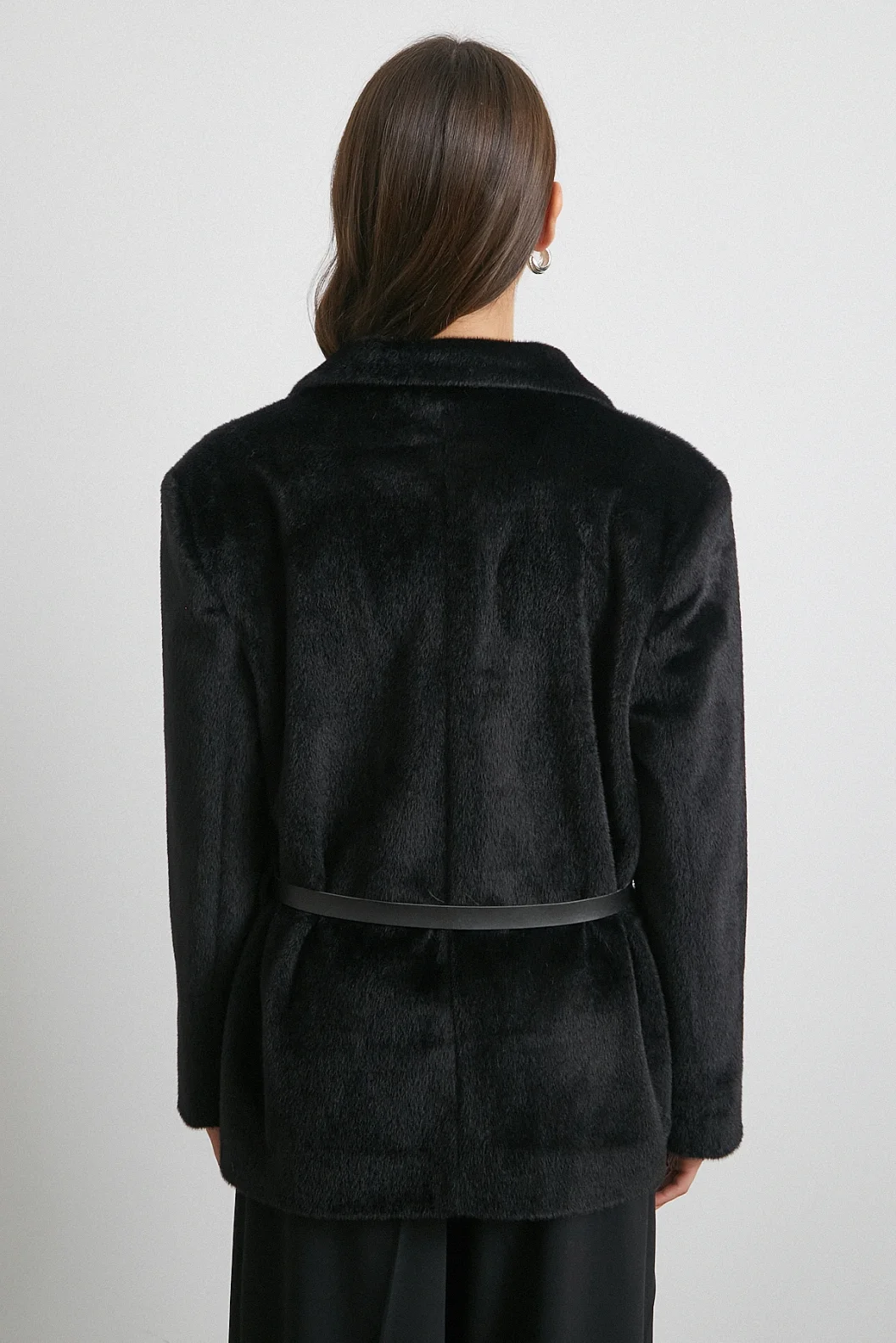 Kemerli Tay Flock Ceket Siyah