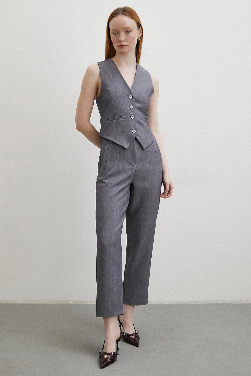 Front Brushed Skinny Fabric Pants Antirash