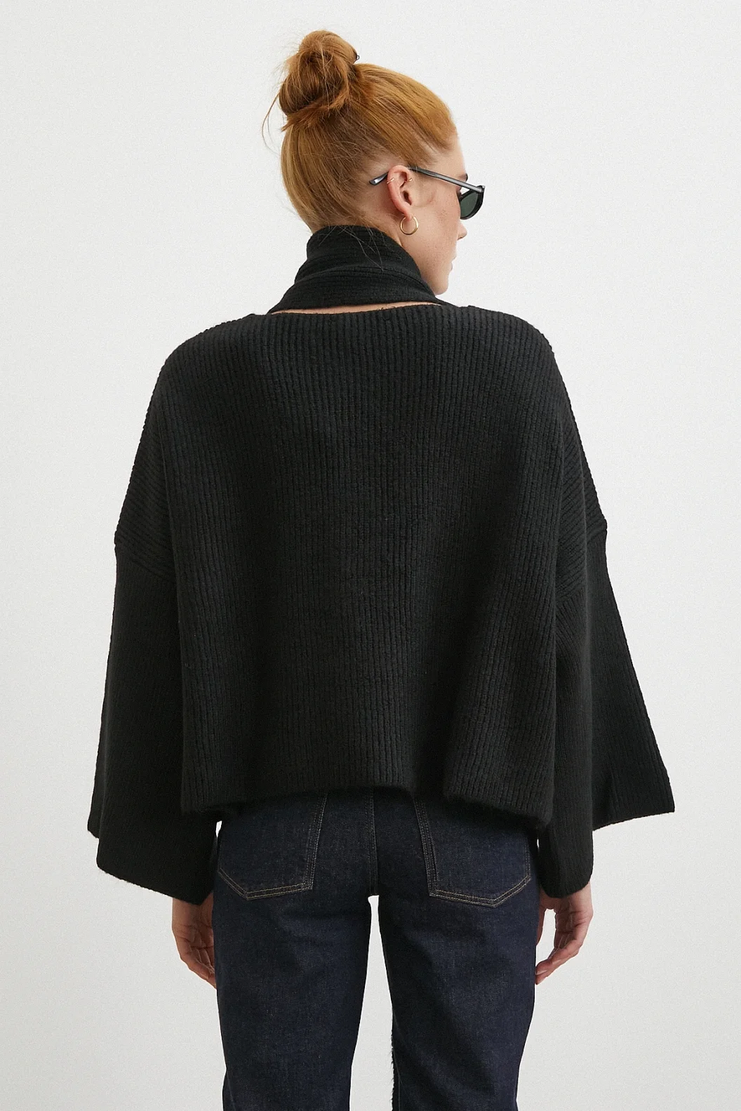Fitilli Şal Yaka Kazak Siyah