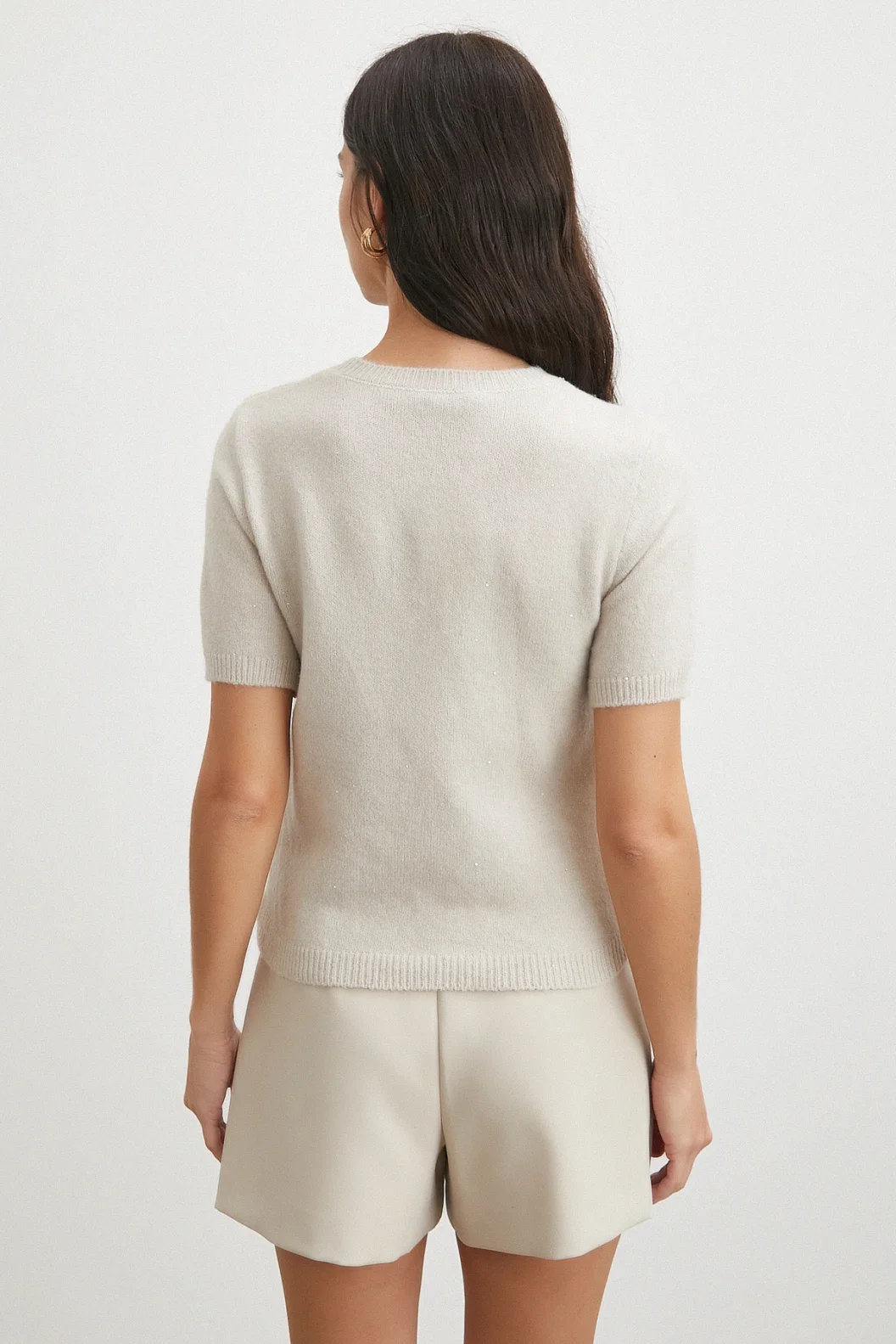 Simli Kısa Kol Kazak Bej