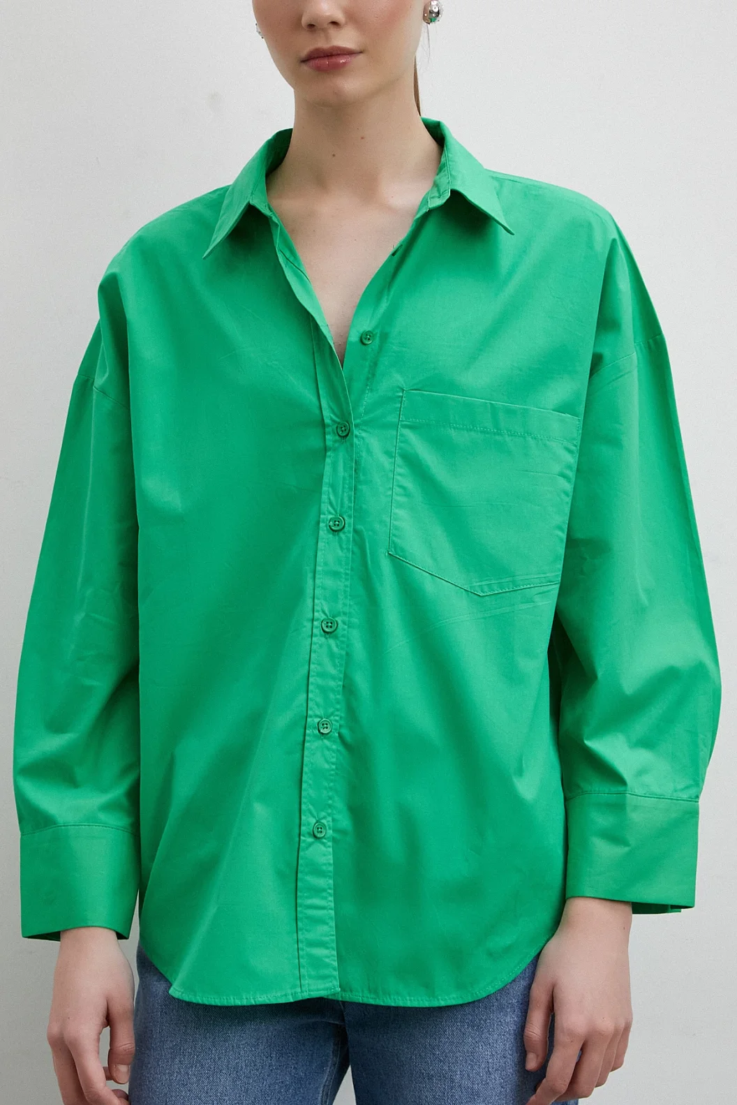 Übergroßes Baumwollhemd in Grün