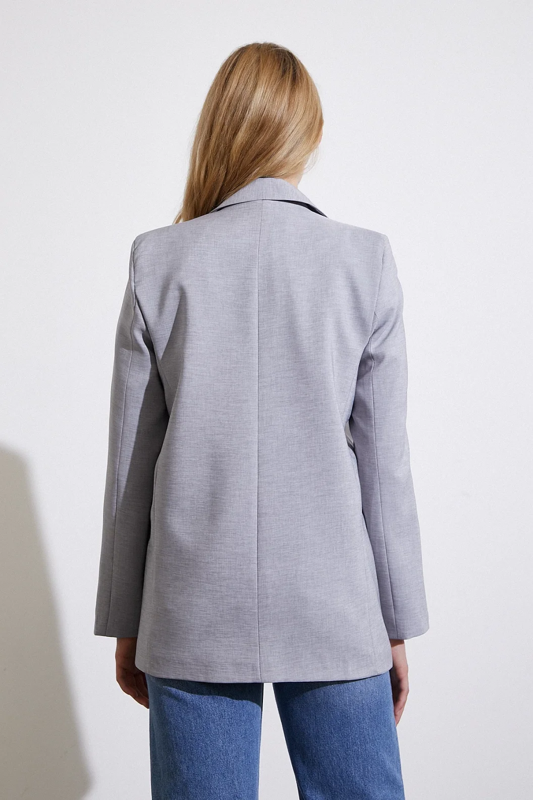 سترة بليزر بزر واحد رمادي