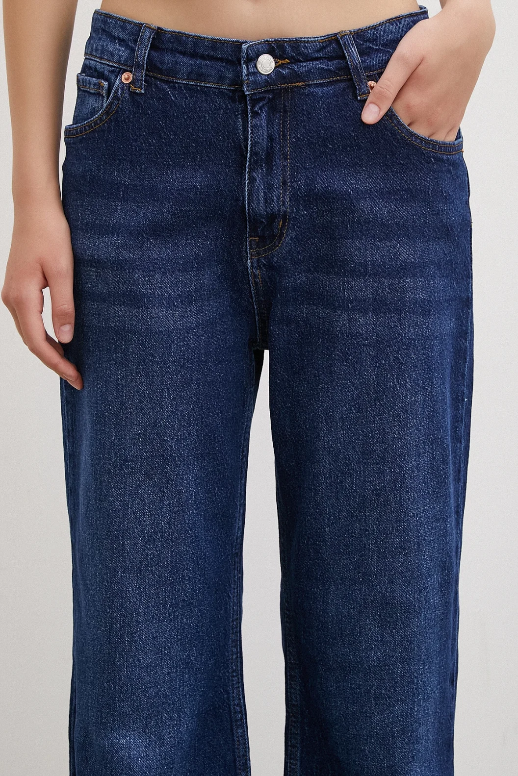 Yüksel Bel Wide Leg Jeans Navy Blue