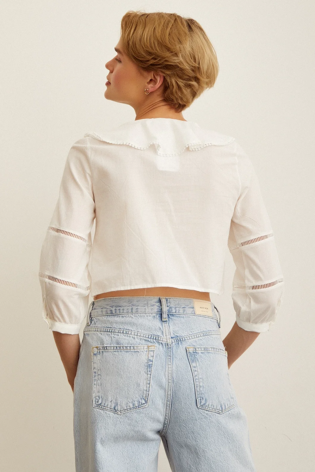 Lace Detail Ruffled Blouse White