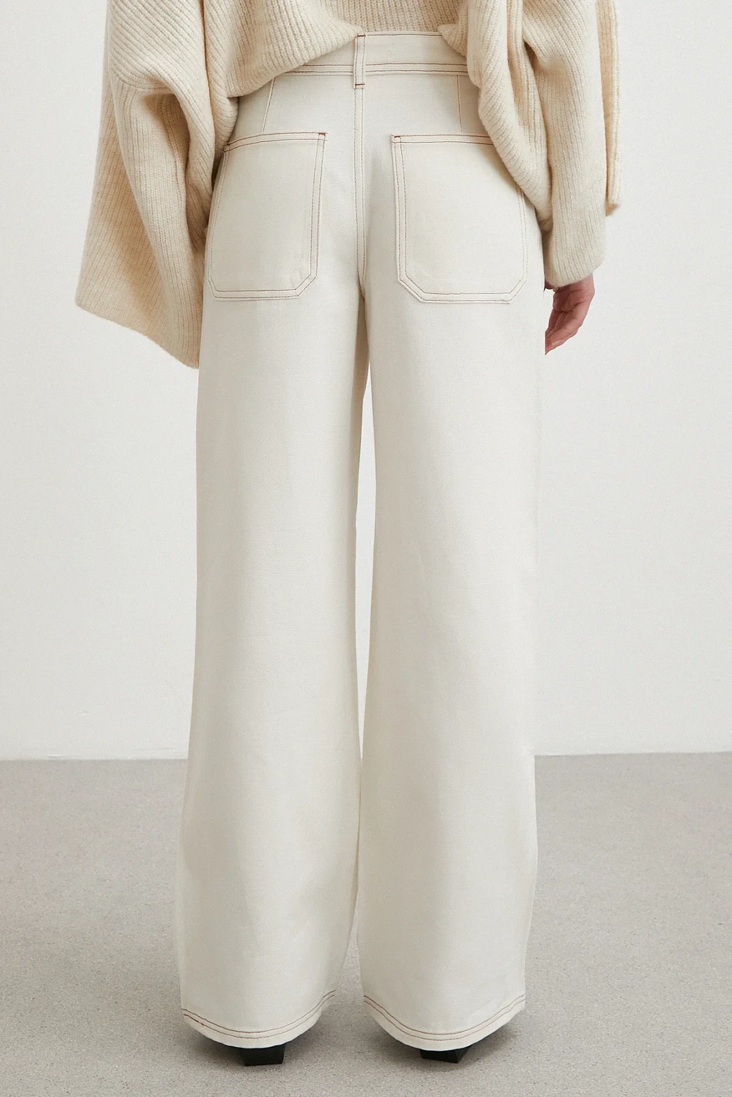 Yüksek Bel Baggy Jean Kırık Beyaz