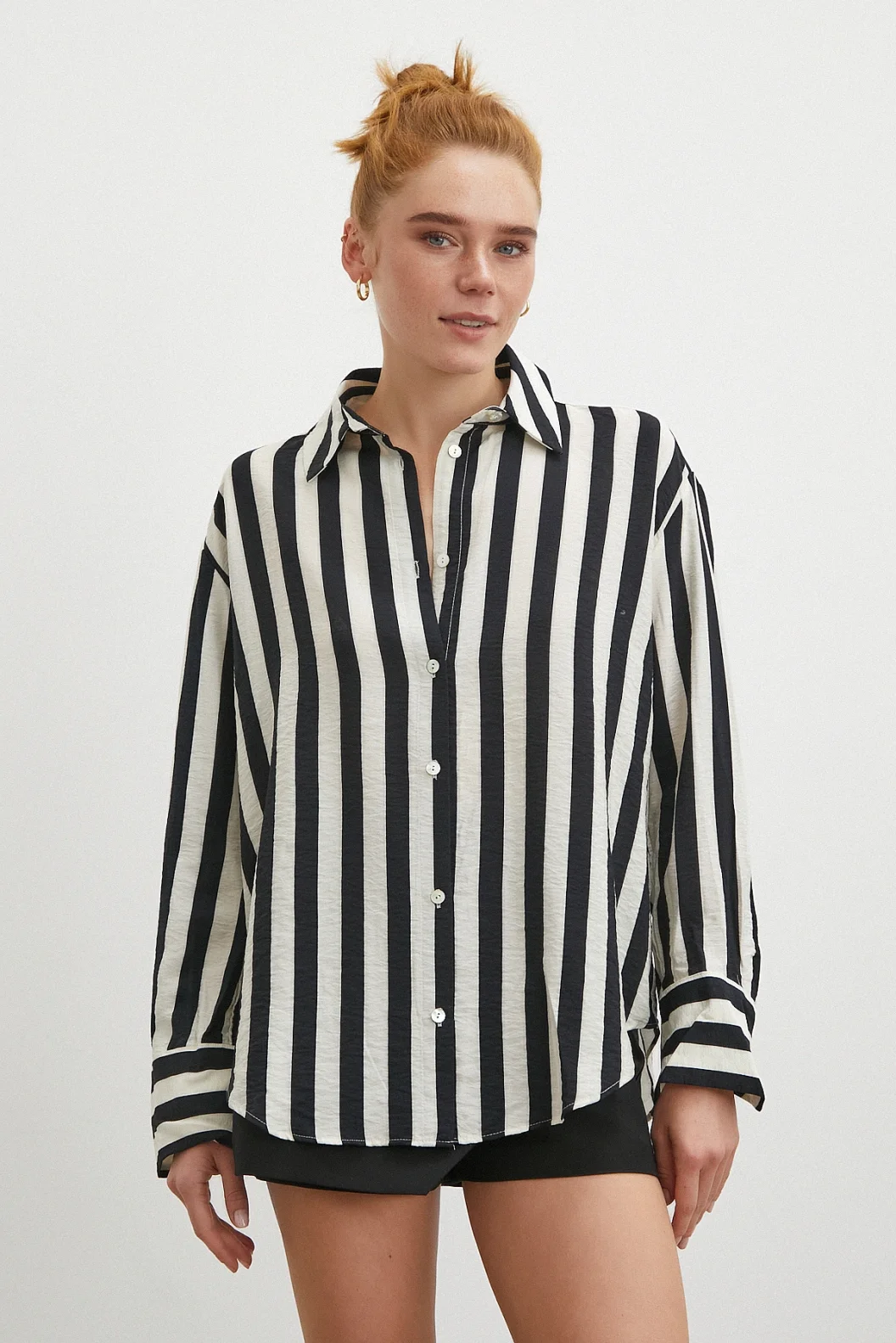 Çizgili Uzun Kollu Gömlek Siyah