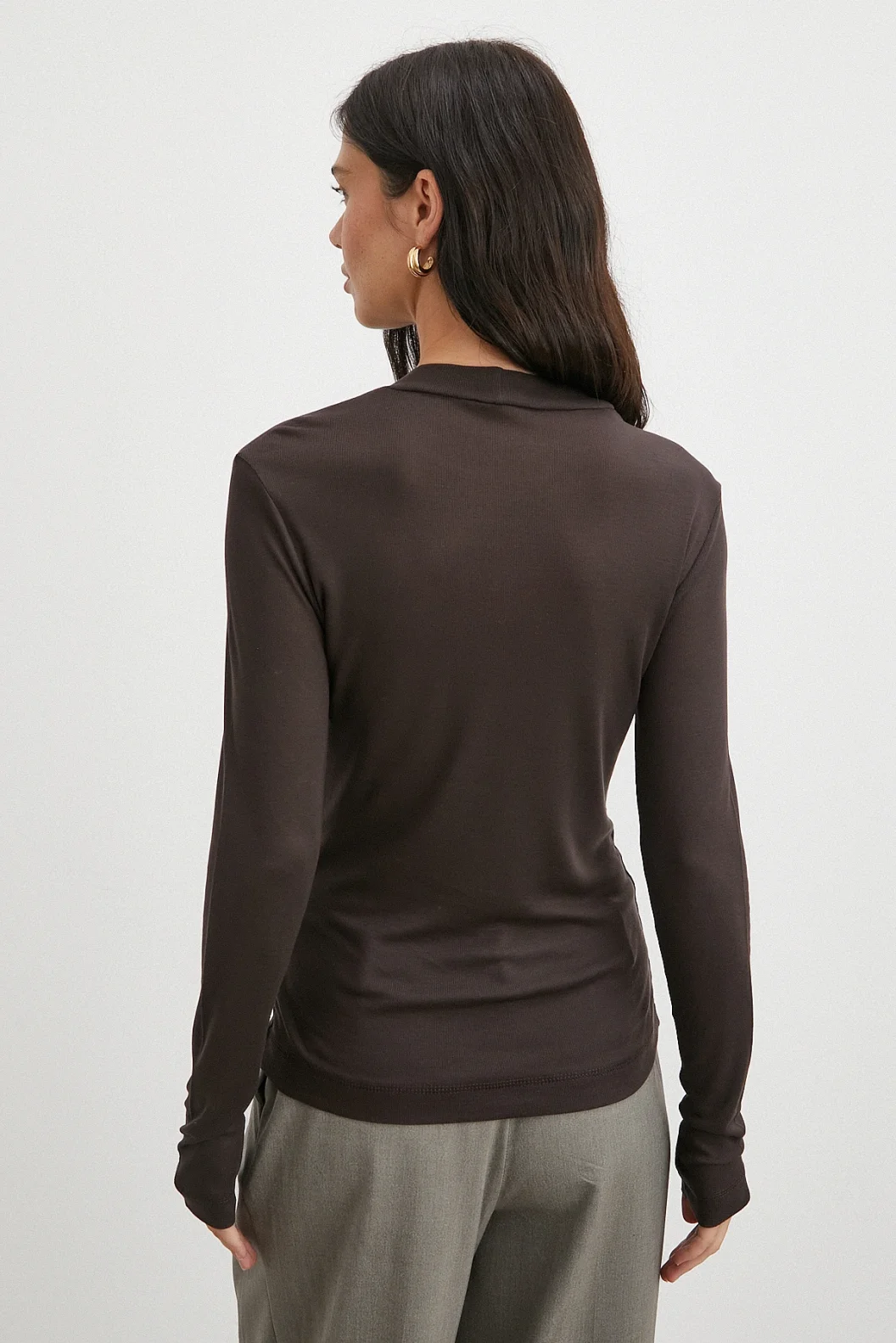 Bisiklet Yaka Uzun  Kol Bluz Kahve