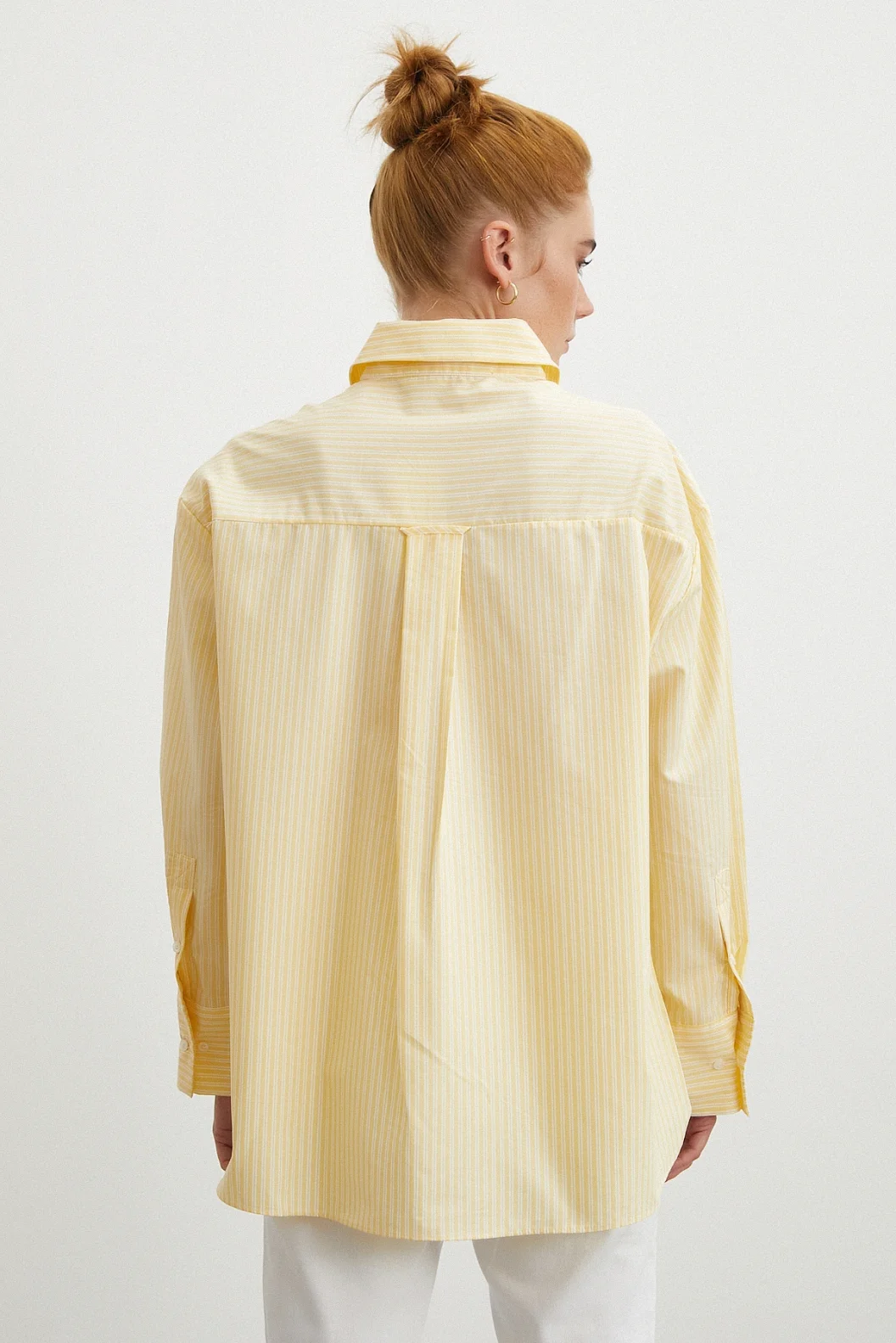 Cepli Çizgili Poplin Gömlek Sarı