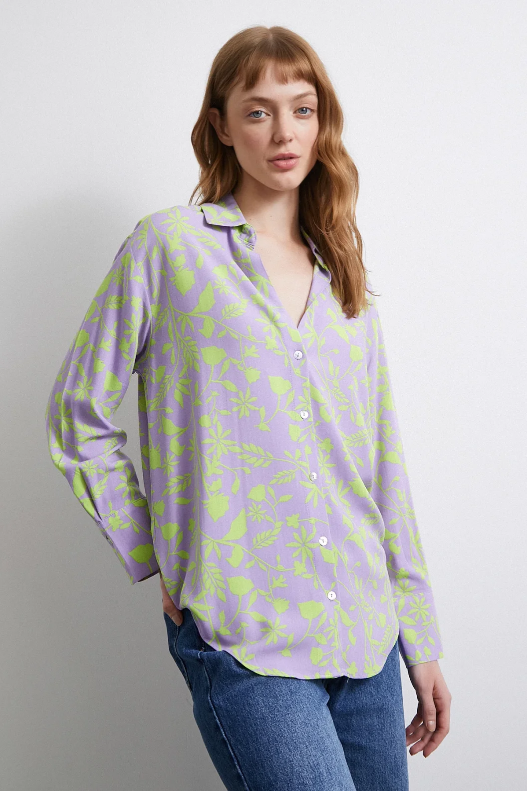 Orman Desenli Gömlek Mor