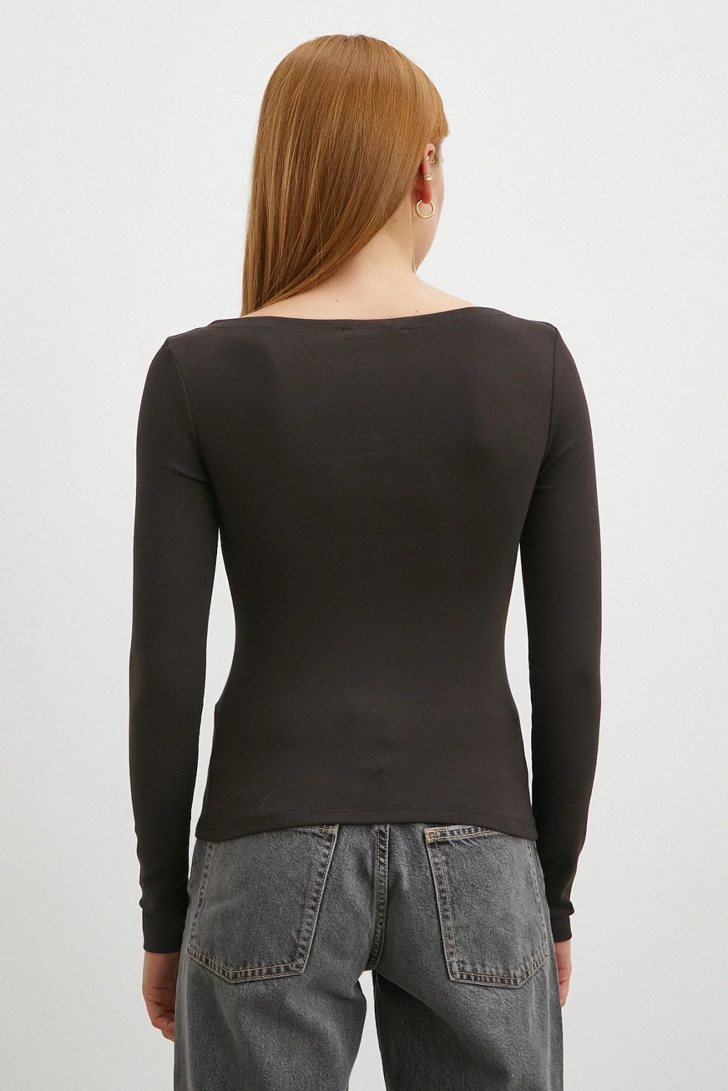 Geniş Yakalı Bluz Kahve