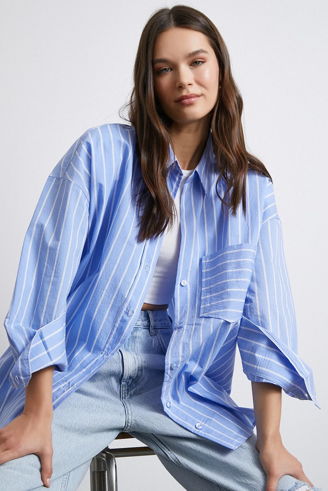 Basic Organic Cotton Striped Shirt Blue