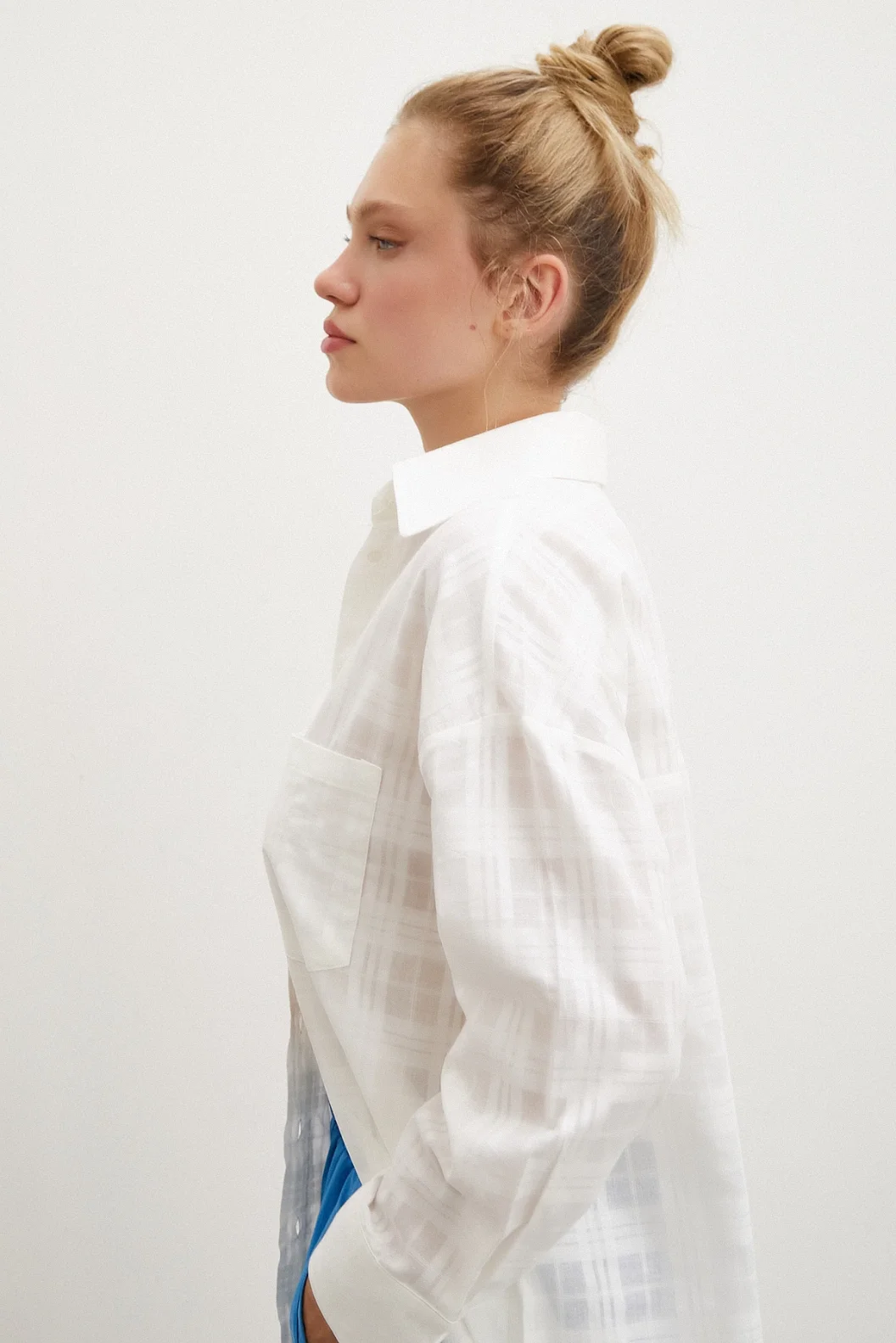 Kariertes Popeline-Hemd Weiß