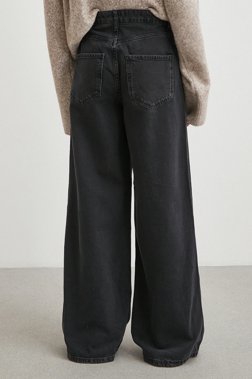 Yüksek Bel Geniş Paça Jean Siyah