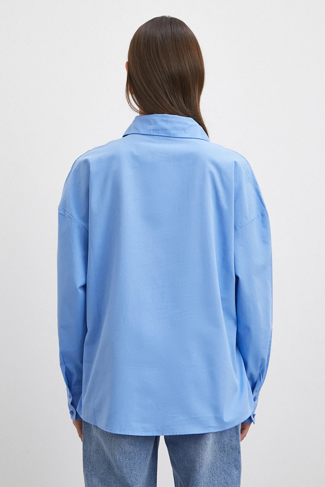 Düğme Detaylı Pamuklu Gömlek Mavi