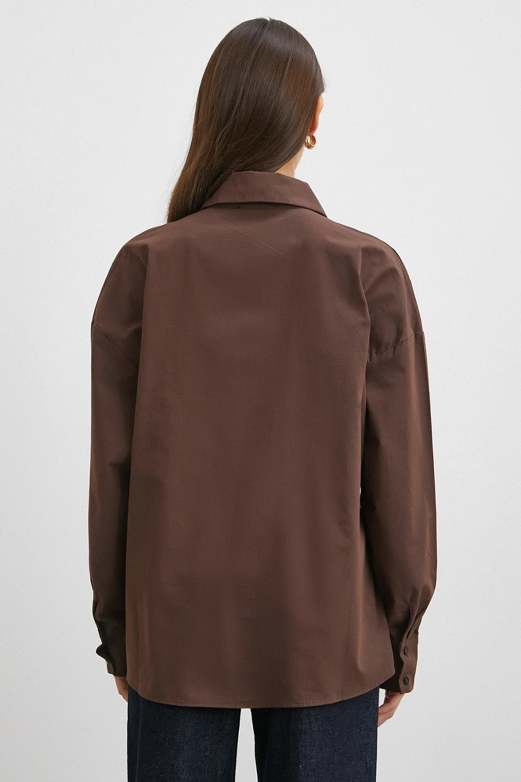 Düğme Detaylı Pamuklu Gömlek Kahve