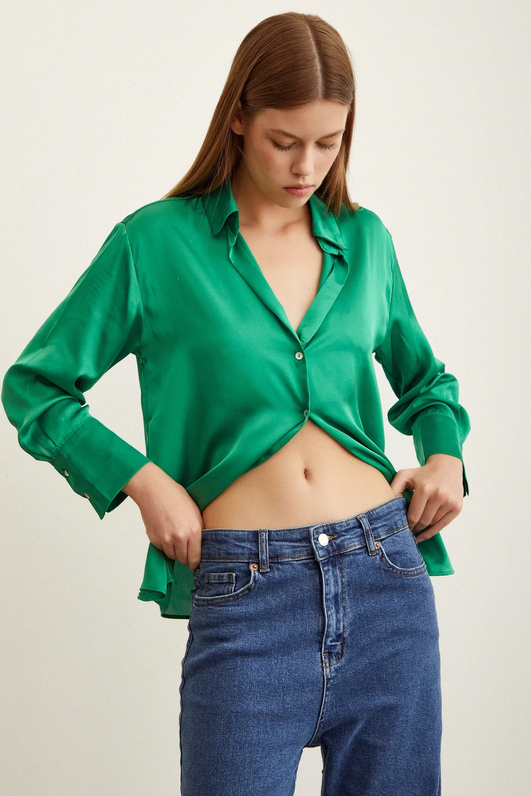 Basic Satin Bluse Grün