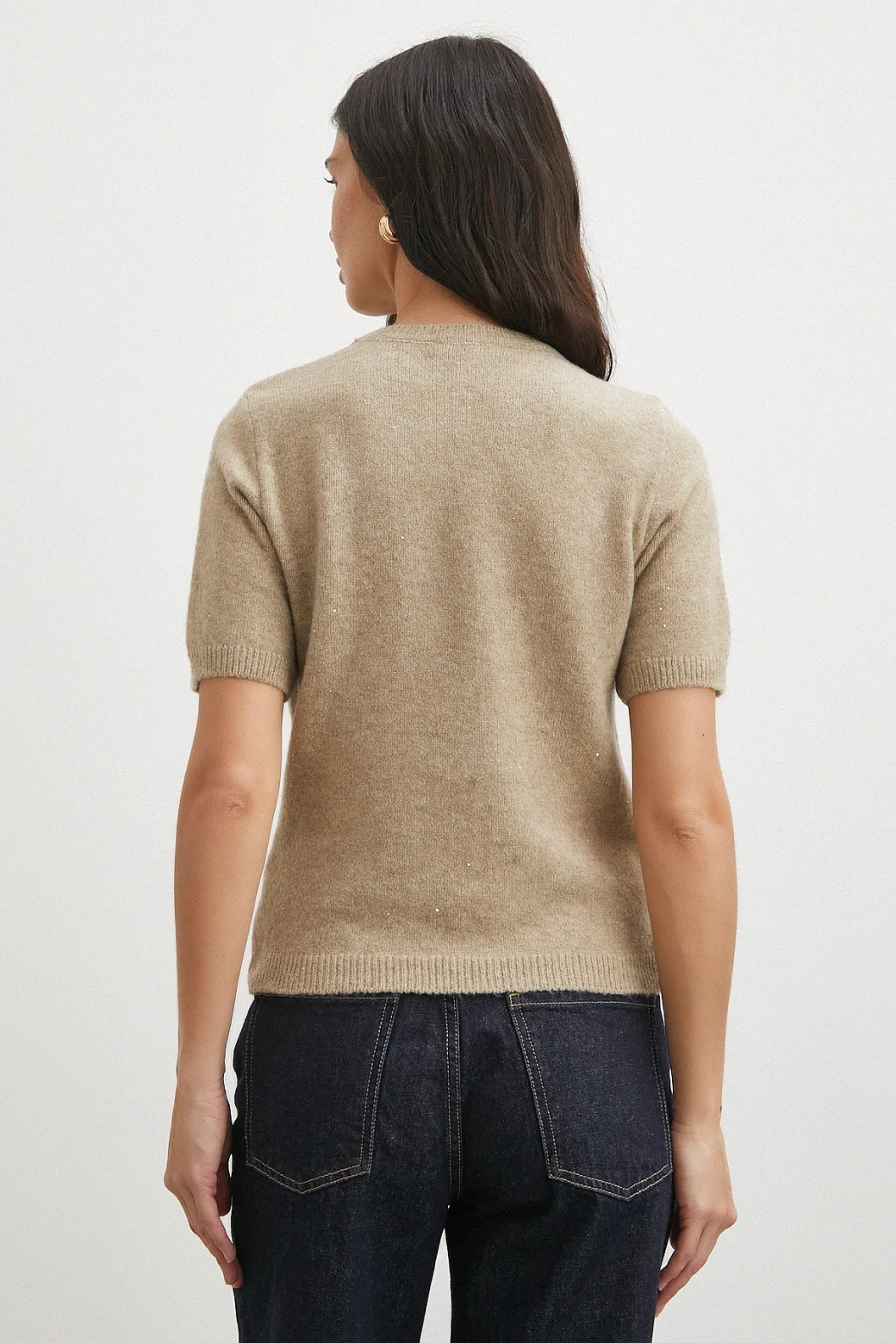 Simli Kısa Kol Kazak Vizon