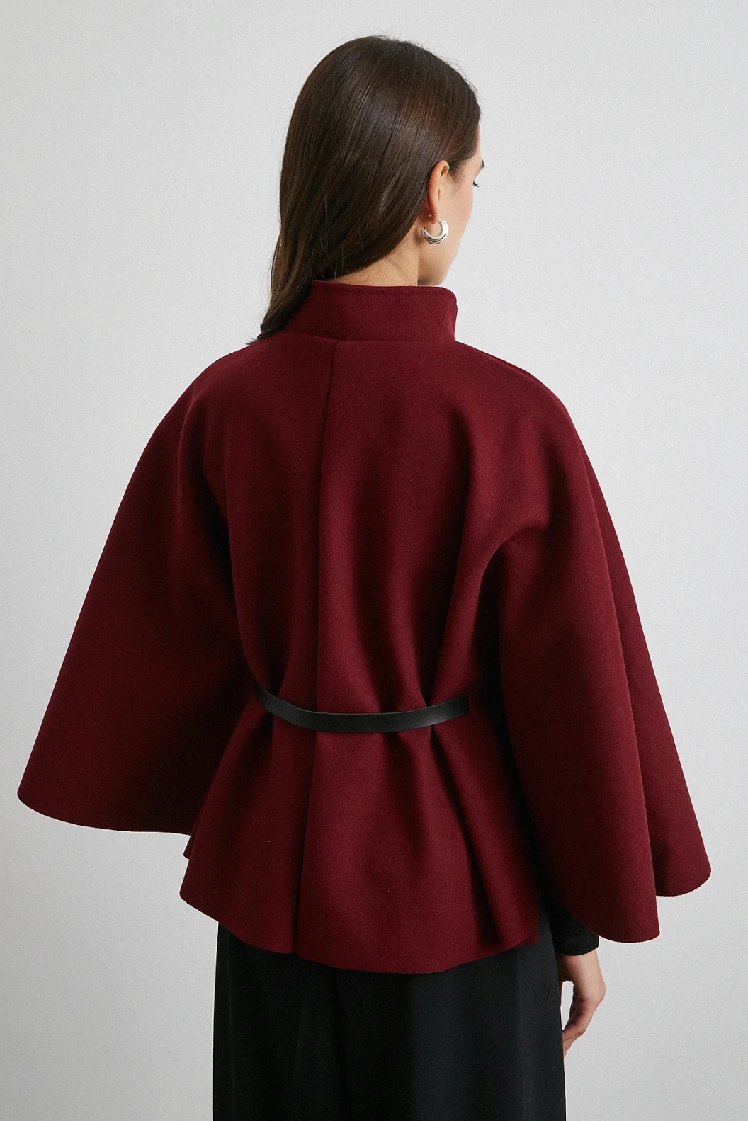 Kemerli Kaşe Panço Bordo