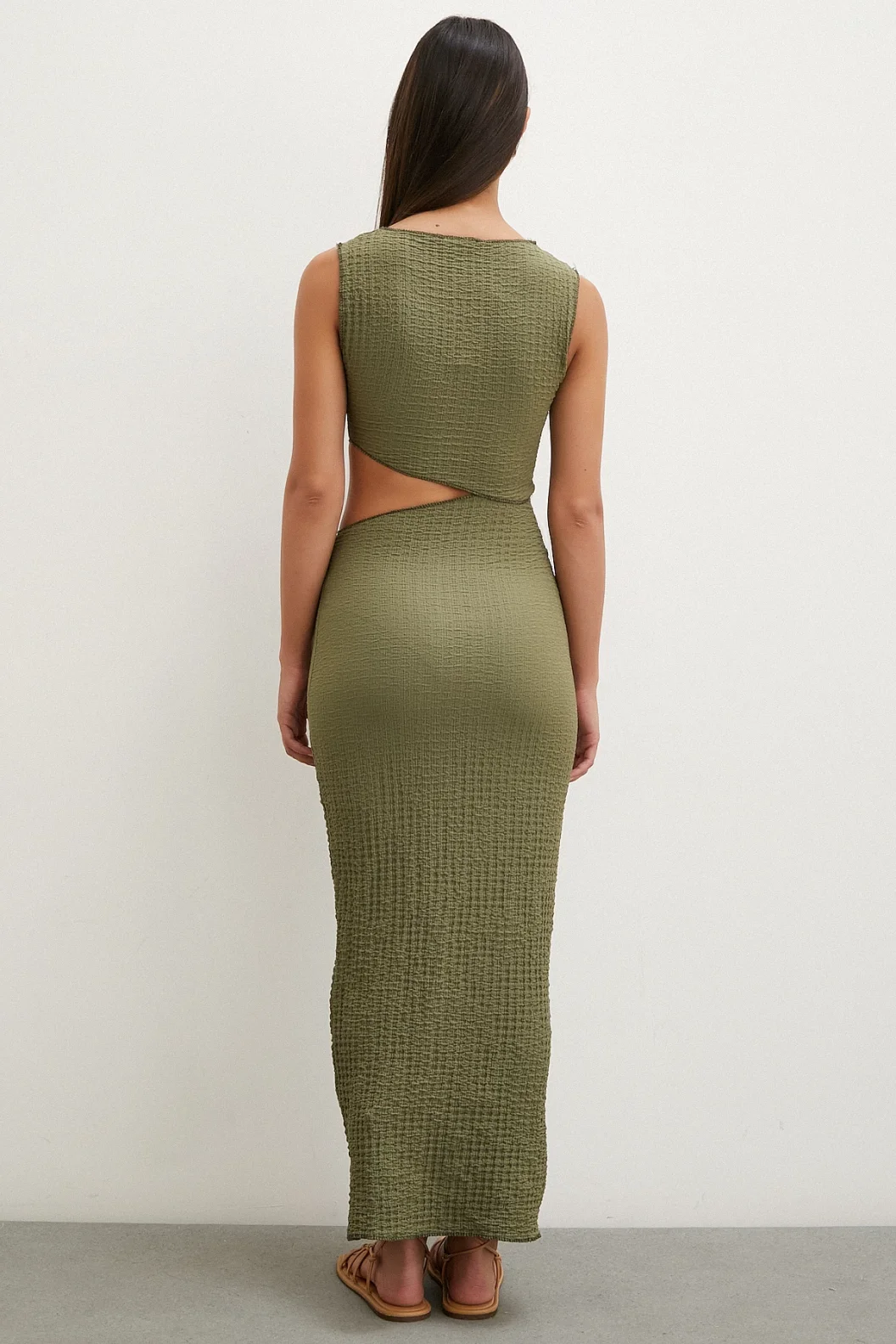 Zero Arm Slit Dress Khaki