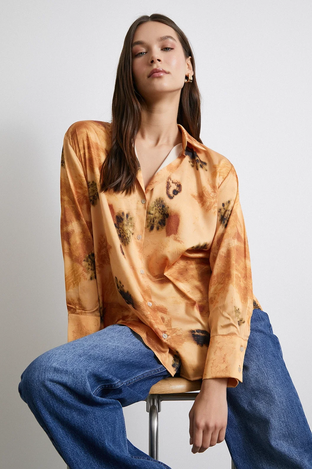 V Neck Patterned Shirt Salmon