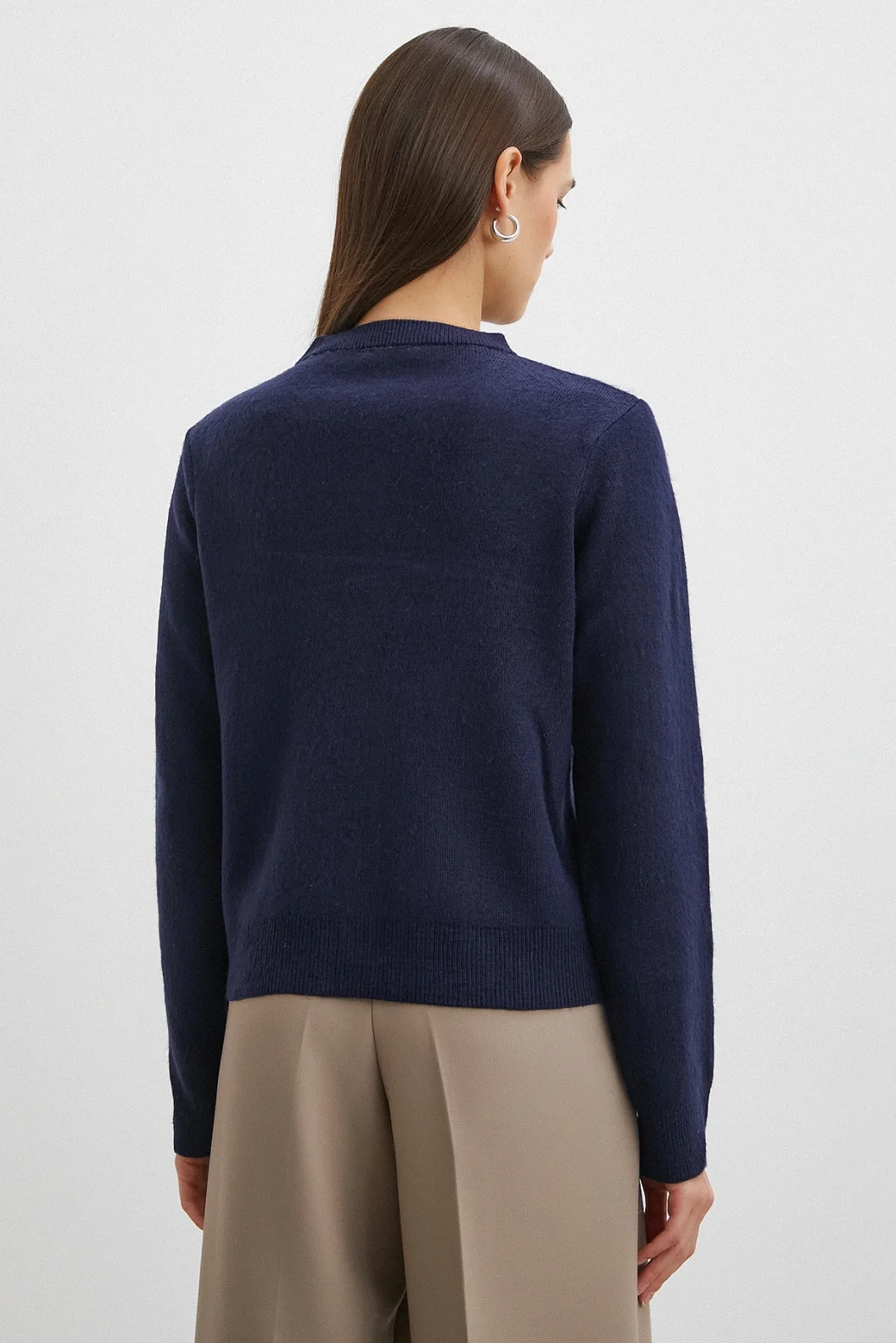 Düğmeli Baklava Desenli Hırka Lacivert