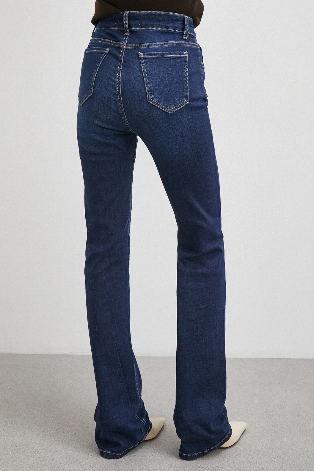 Yüksek Bel Likralı İspanyol Paça Jean Lacivert