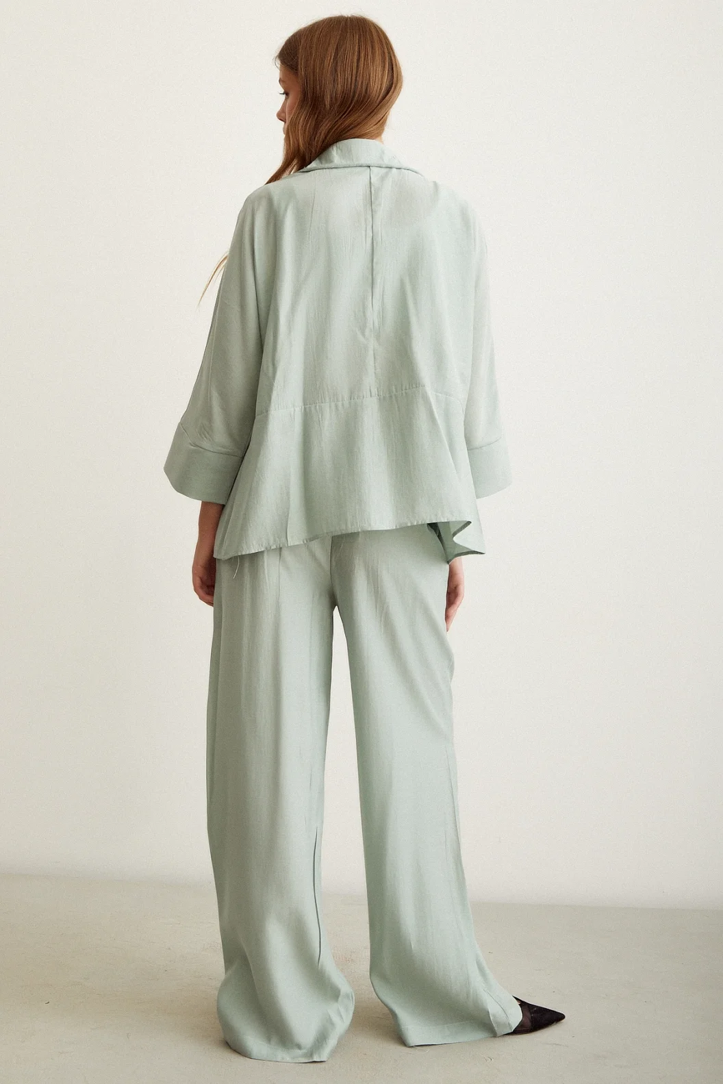 Bat Sleeve Linen Shirt Mint
