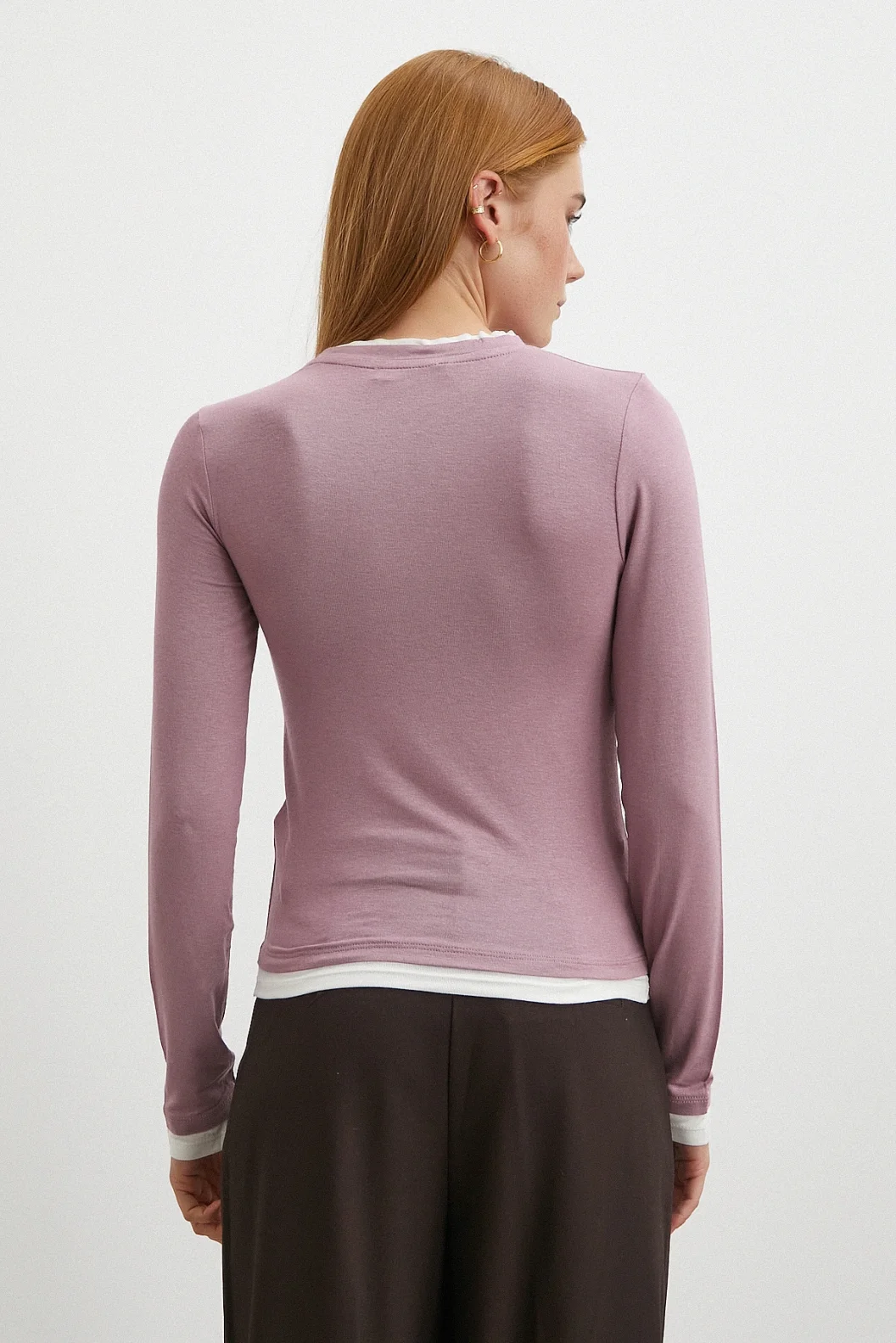 Garnili Bisiklet Yaka Bluz Lila