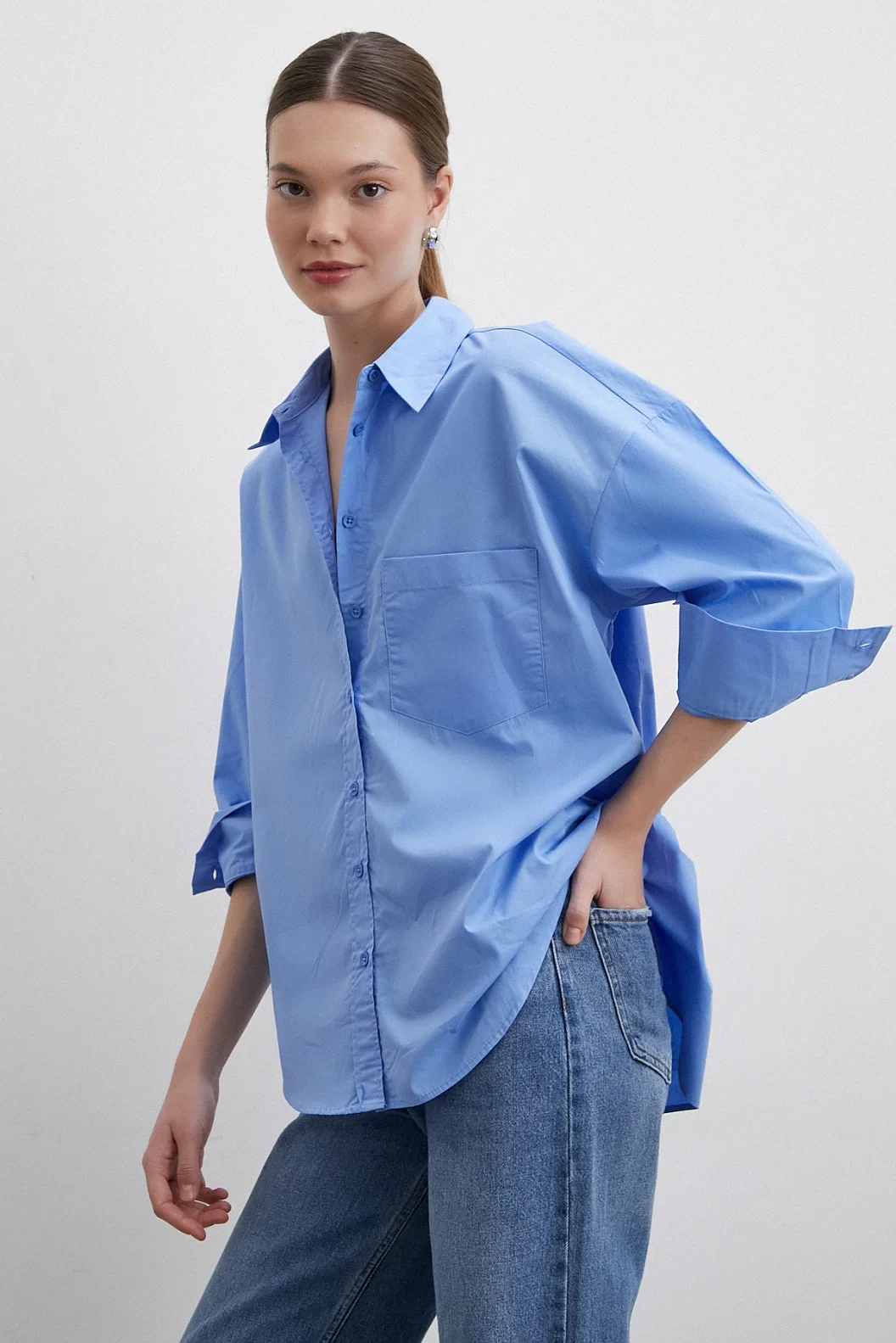 Oversized Cotton Shirt Blue
