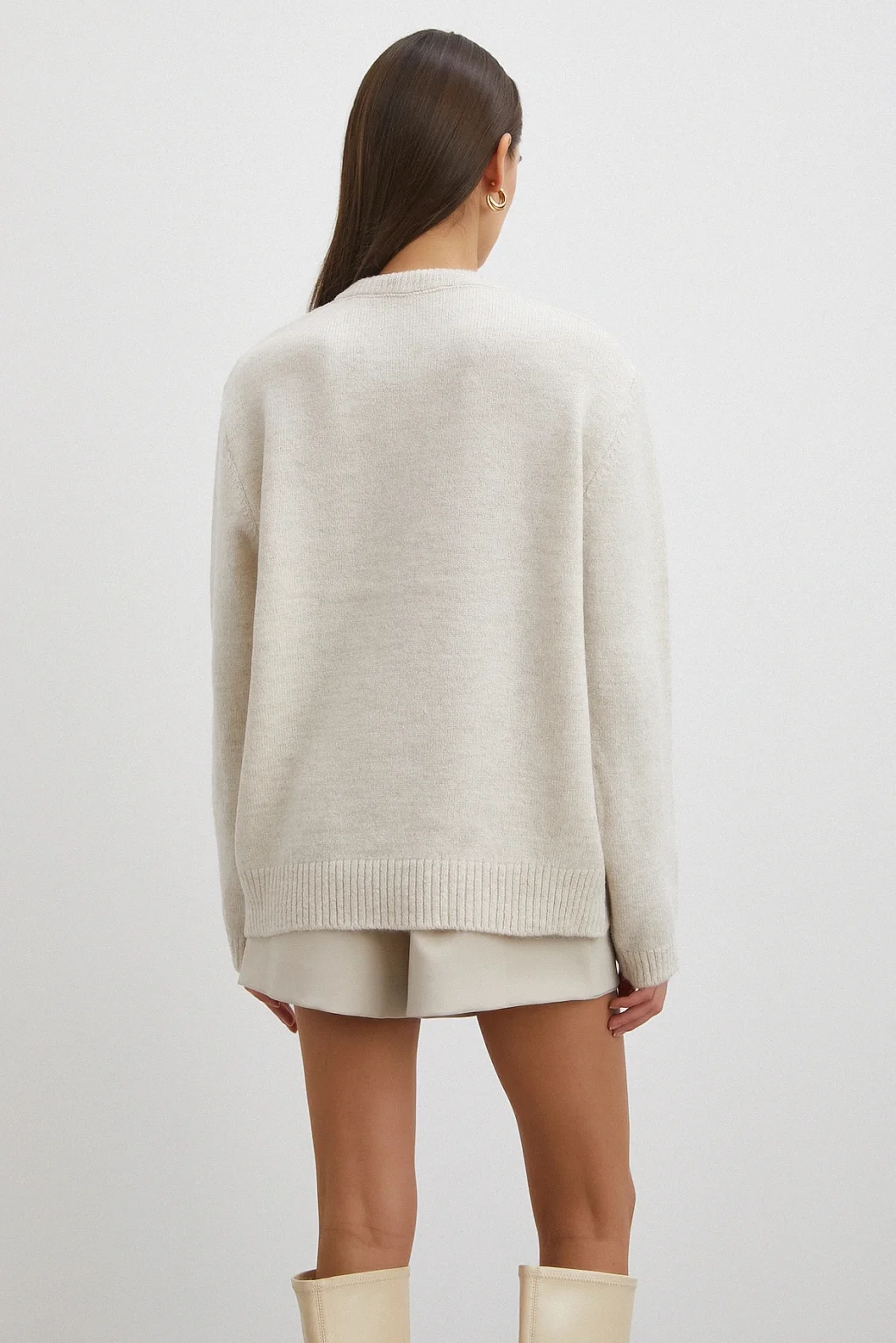 Fularlı Uzun Kollu Kazak Ekru