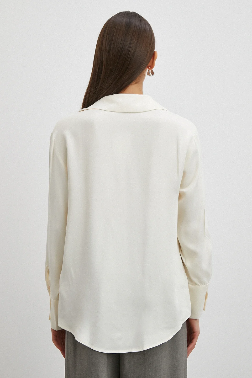 Viskon Saten Gömlek Ekru