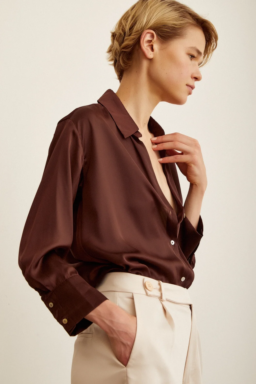 Basic Saten Shirt Brown