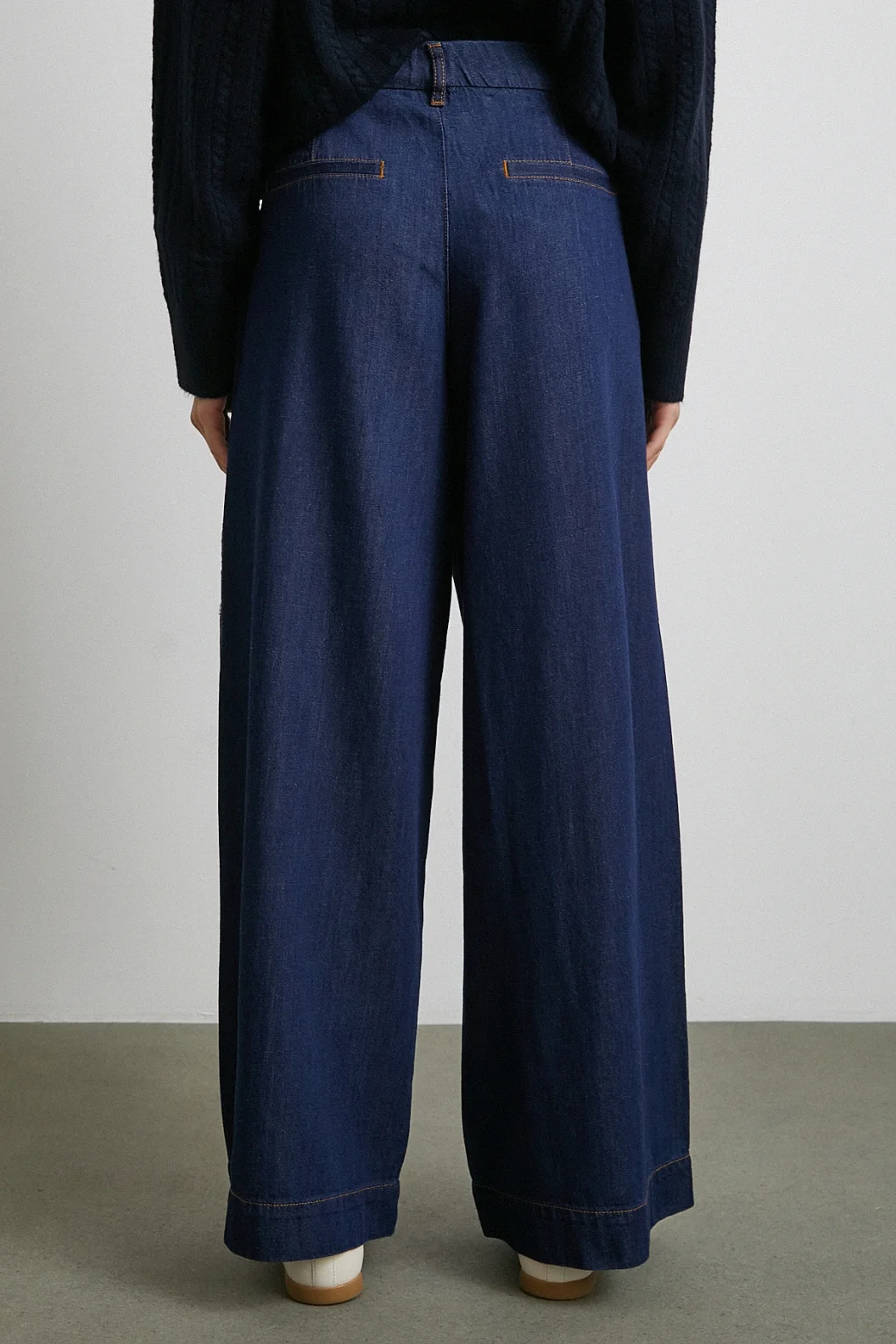 Yüksek Bel Geniş Paça Jean Lacivert