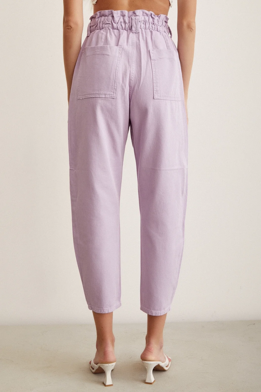 Gürtelli Düğme Kapalı Boyfriend Pantolon Mor
