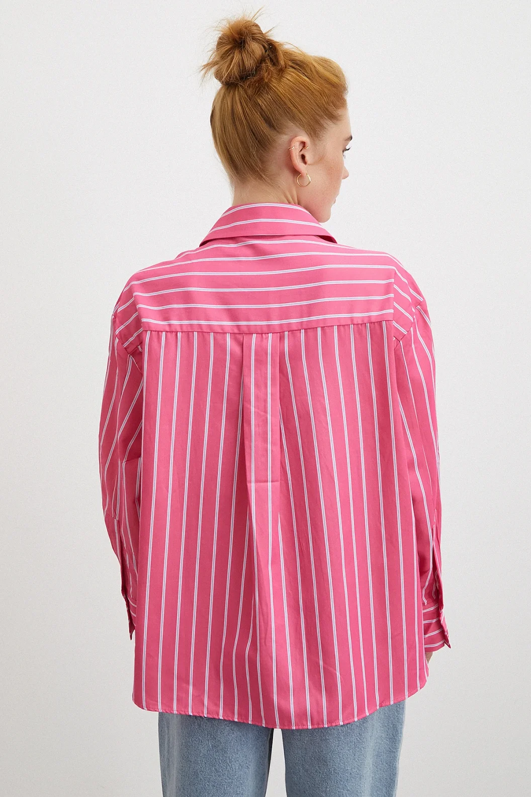 Çizgili Poplin Gömlek Pembe