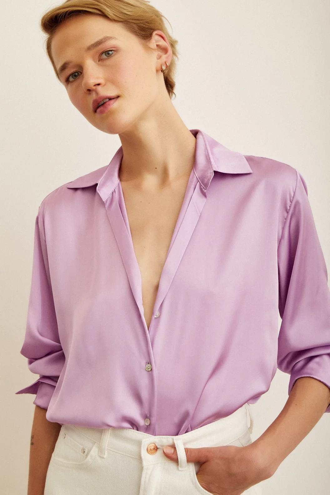 Basic Satin Bluse Lila