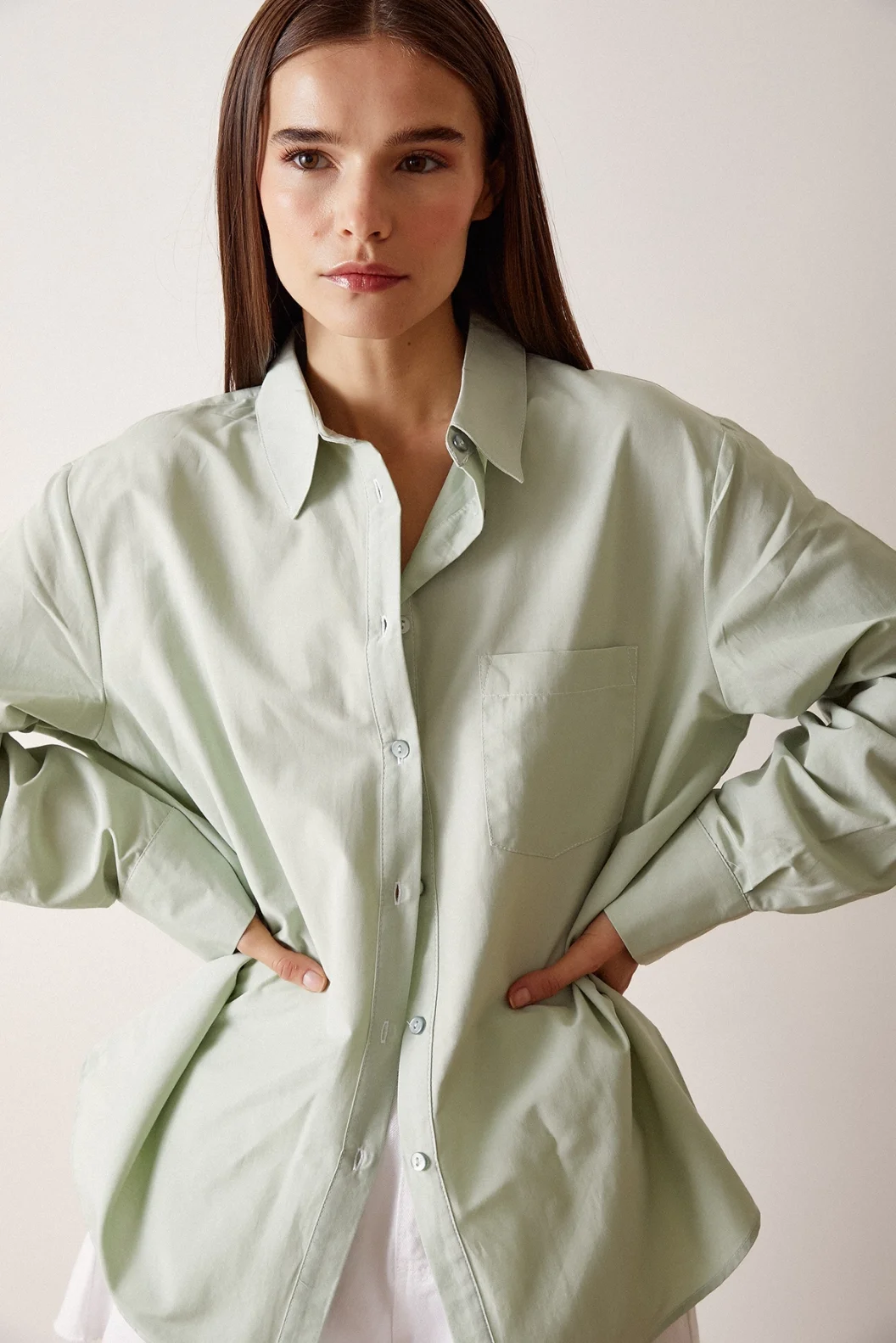 Pamuk Klasik Gömlek Mint