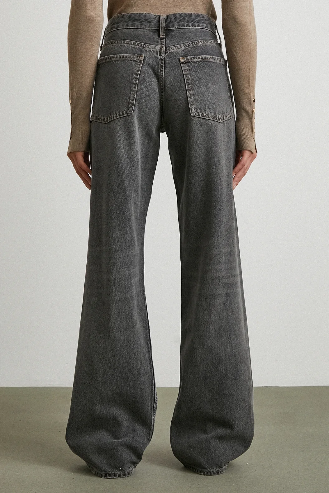 Beş Cepli Yüksek Bel Jean Gri