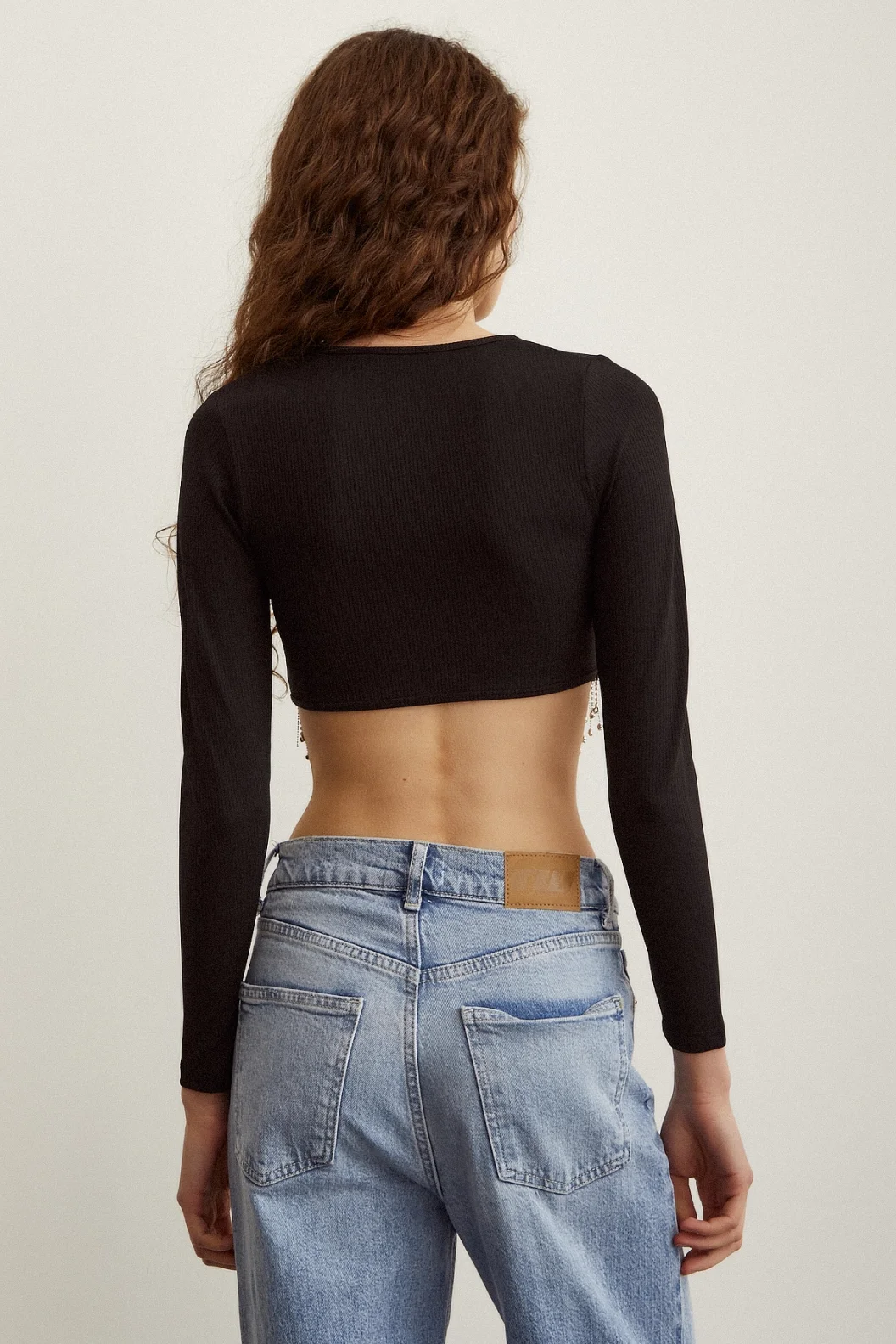 Bright Stoned Crop Top Black