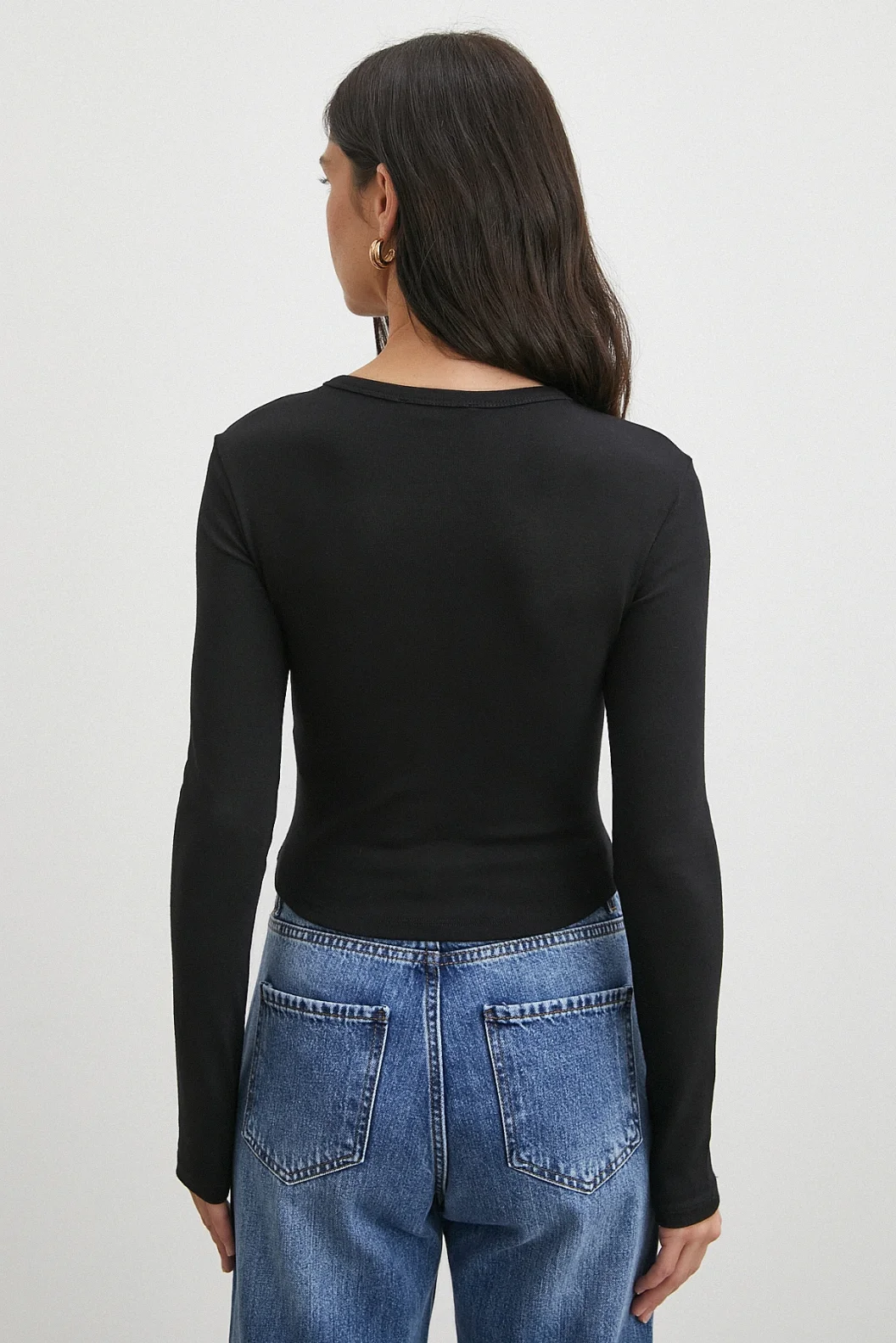 Düğmeli Uzun Kol Bluz Siyah