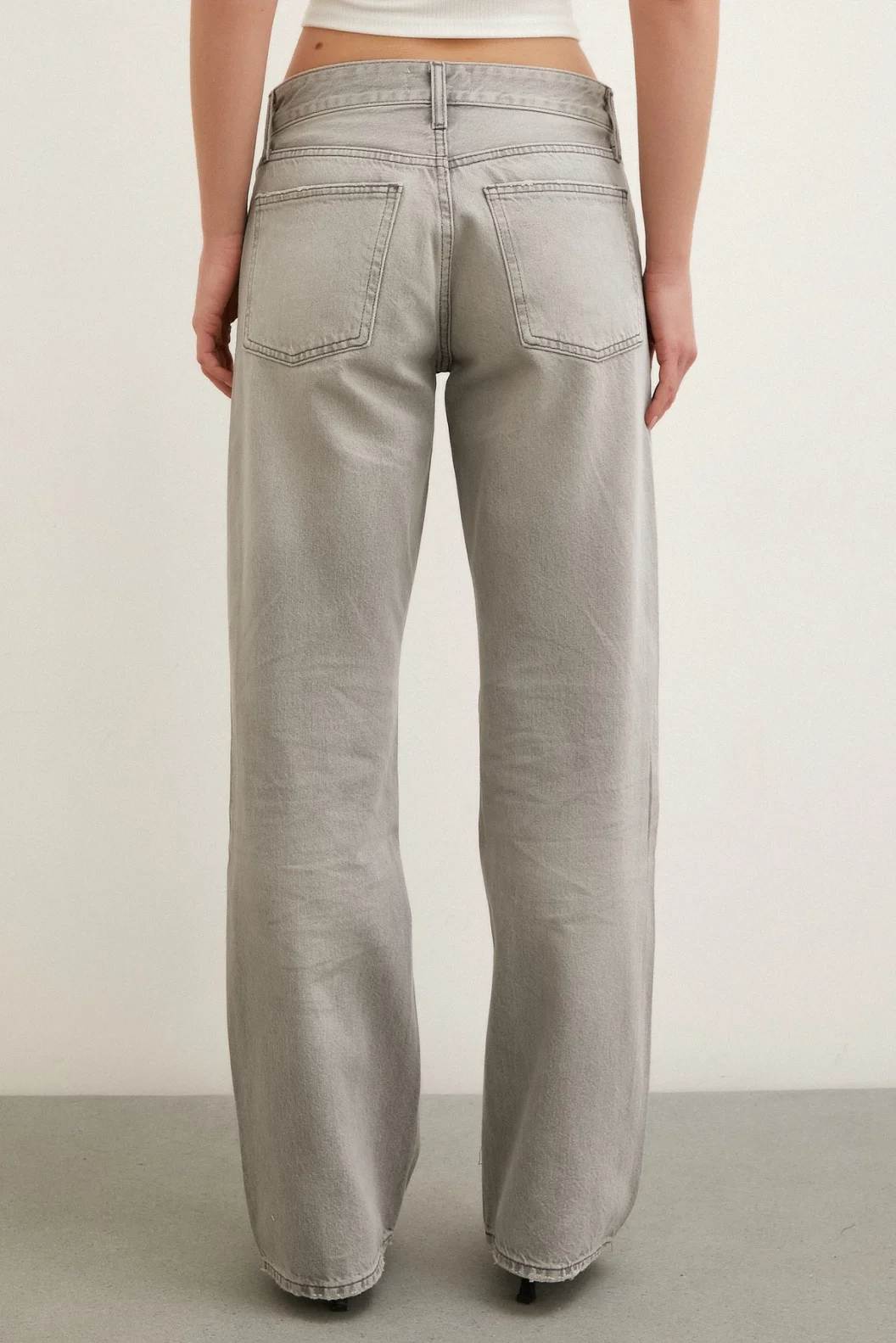 Stone Detailed High Waisted Wide Leg Jeans Smoke