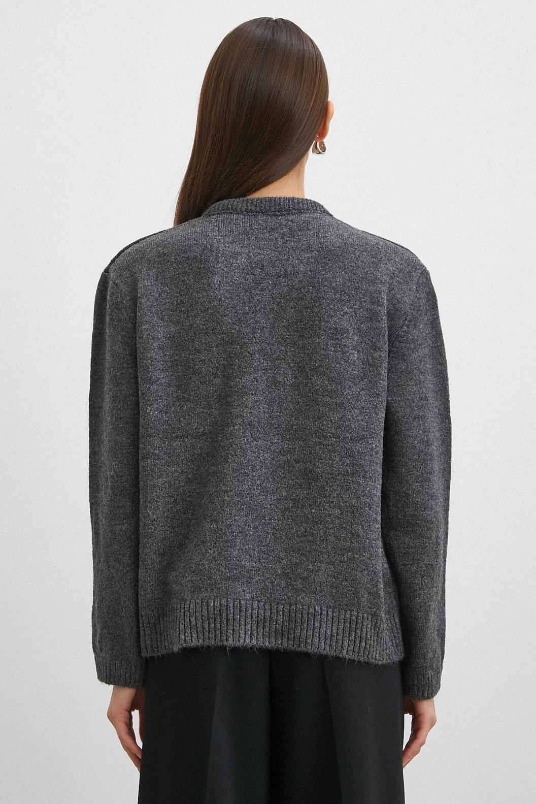 Fularlı Uzun Kollu Kazak Gri