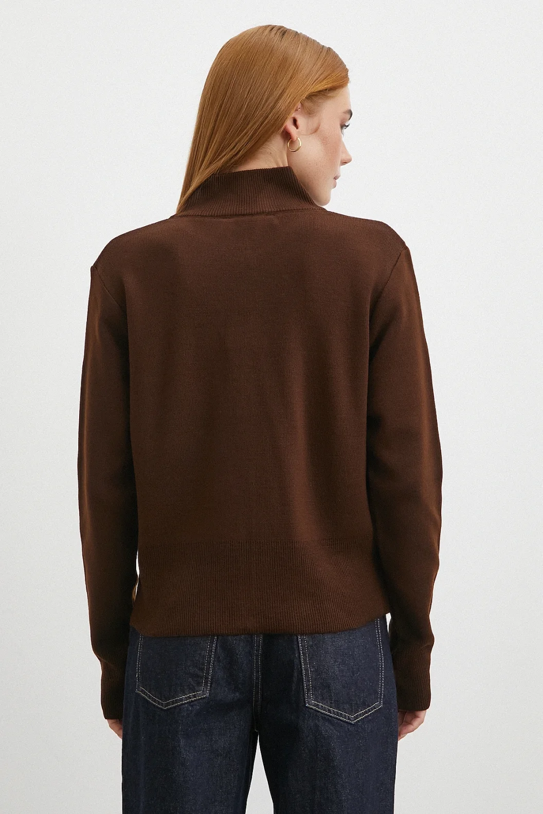 Çift Fermuarlı Triko Hırka Kahve