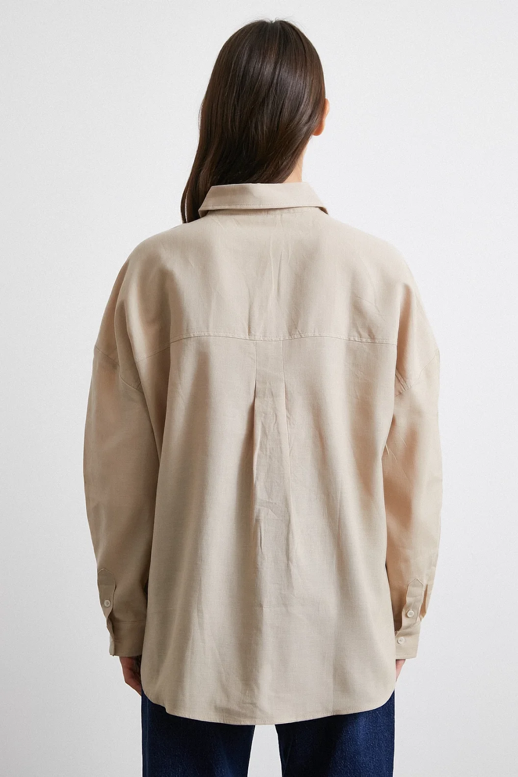 قميص الكتان الفضفاض النسيجي الفضي