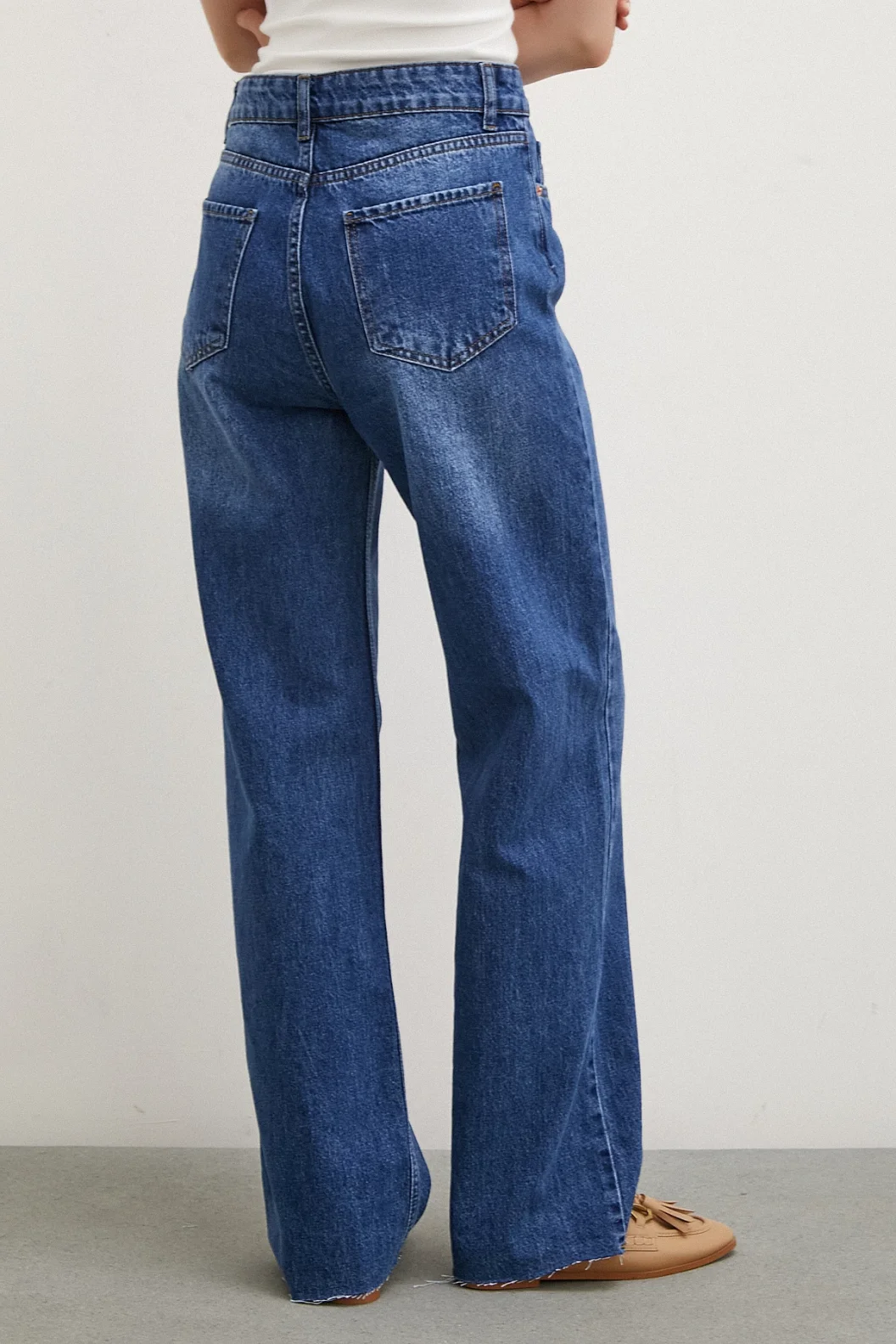 Denim mit hoher Taille und weitem Beinschnitt in Blau