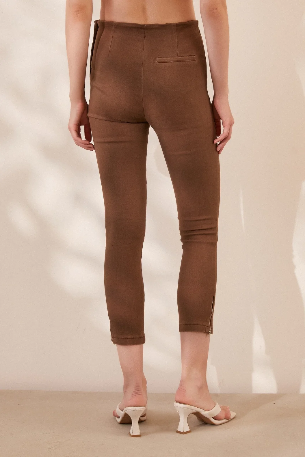 Leggings Hose mit Reißverschluss Braun